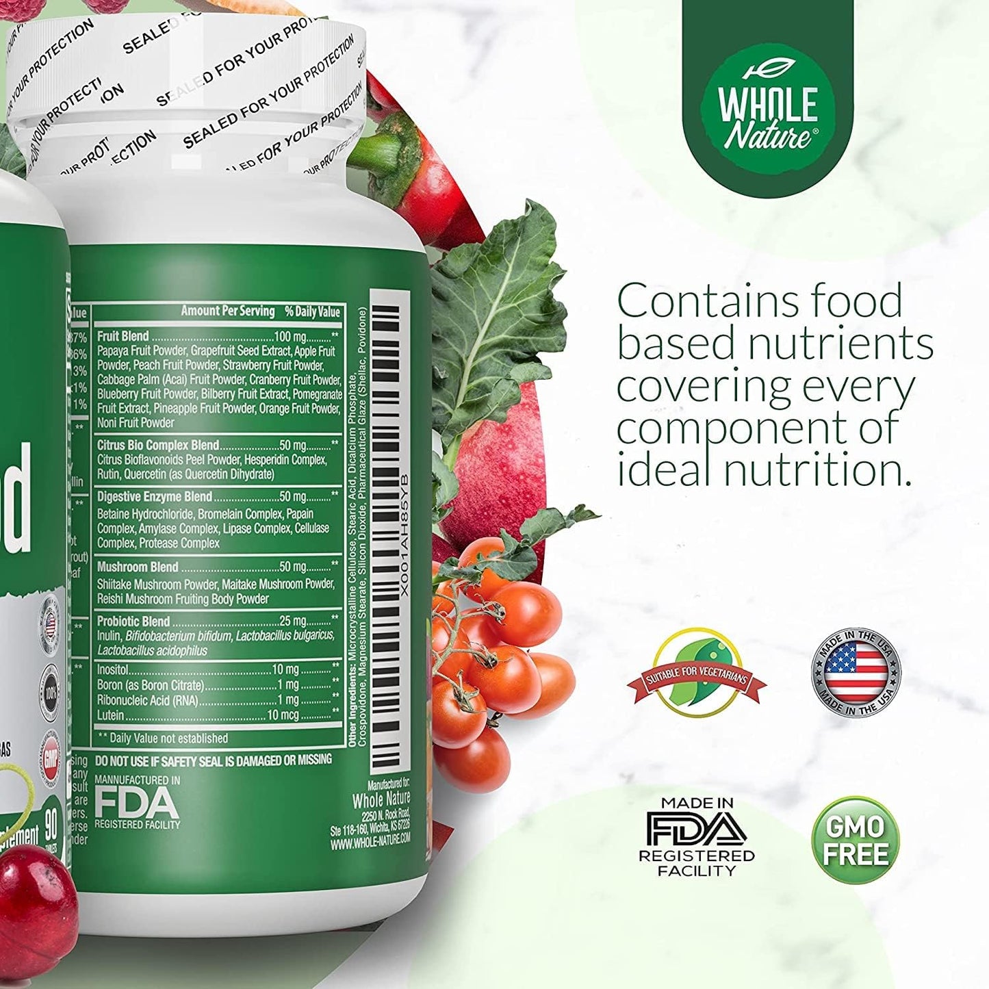 Plant Based Whole Food Multivitamin for Men and Women with Digestive Enzymes, Probiotics, and Omegas - Non-GMO Formula