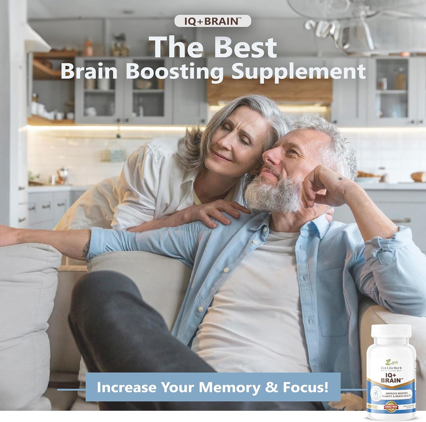 Plant-Based ZEN LIFE HERB IQ+ Brain Booster for Focus, Memory & Energy - Caffeine-Free, Clinically Tested Herbal Supplement (60 Softgels)