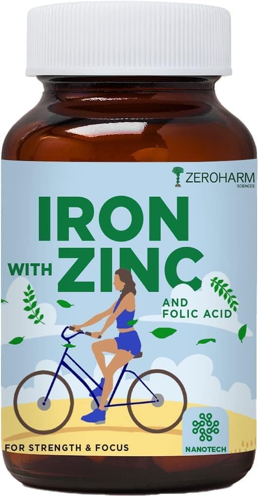 Plant-Based Zinc and Folic Acid Tablets for Anemia and Energy Boost - Iron Supplement for Brain Function and Athletic Performance