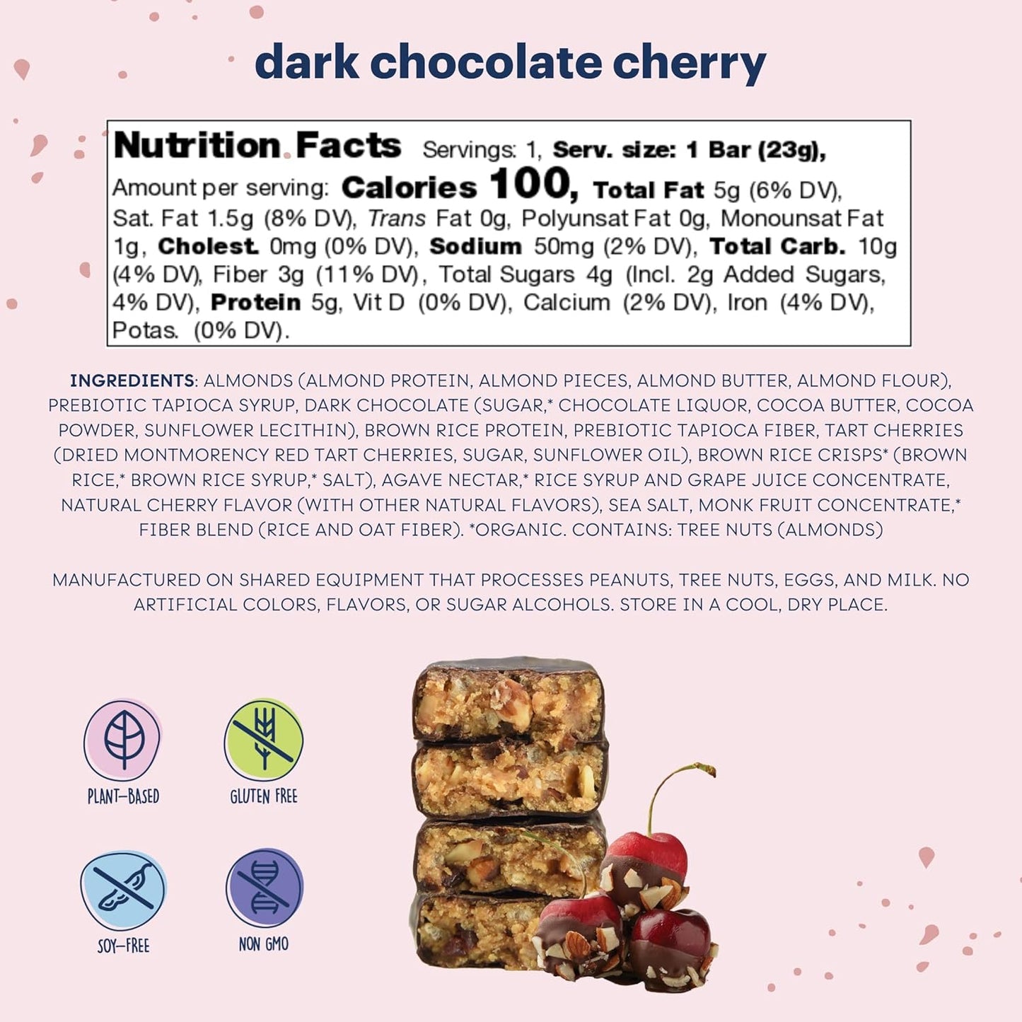 Plant-Based Zing Dark Chocolate Cherry Kids Protein Bars - 18 Count, High Protein, Vegan, Gluten-Free, 100 Calorie Mini Bars, Dairy-Free, Kosher, Low Sugar
