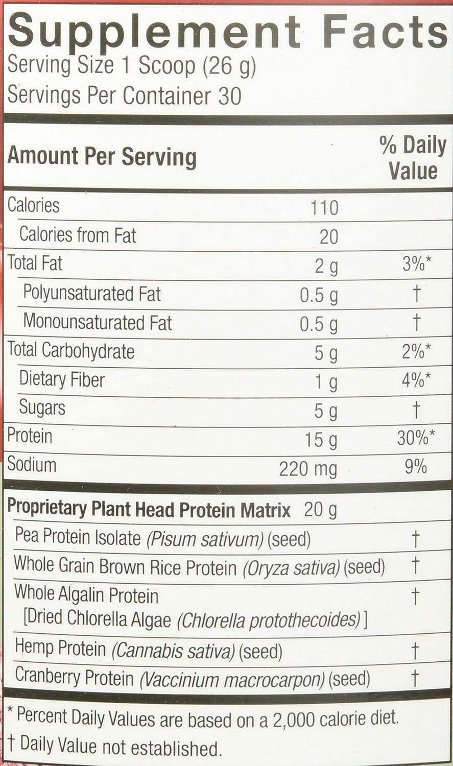 Plant Head Protein by Genceutic Naturals: Best Tasting Strawberry Raw Vegan Supplement - Gluten, Soy, Dairy, GMO Free - 30 Servings (1.8 lbs)