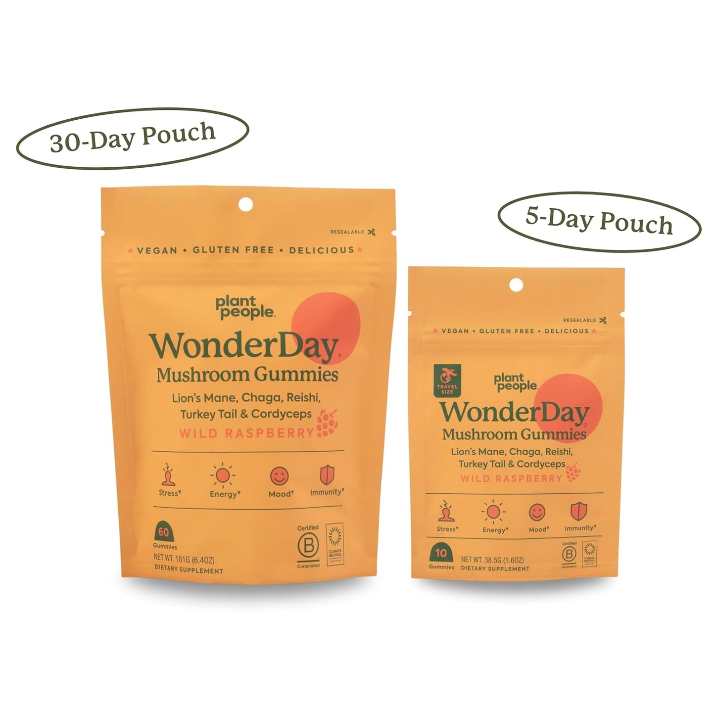 Plant People WonderDay Mushroom Gummies Mini: Daily Support for Body Balance, Mood, Energy, Immune & Gut Health - Vegan, Non-GMO (Trial Size)