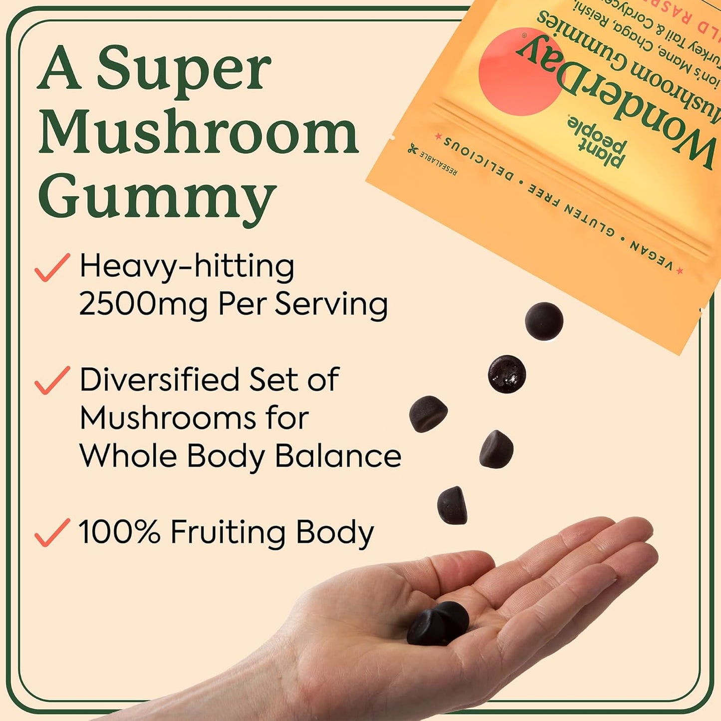 Plant People WonderDay Mushroom Gummies Mini: Daily Support for Body Balance, Mood, Energy, Immune & Gut Health - Vegan, Non-GMO (Trial Size)