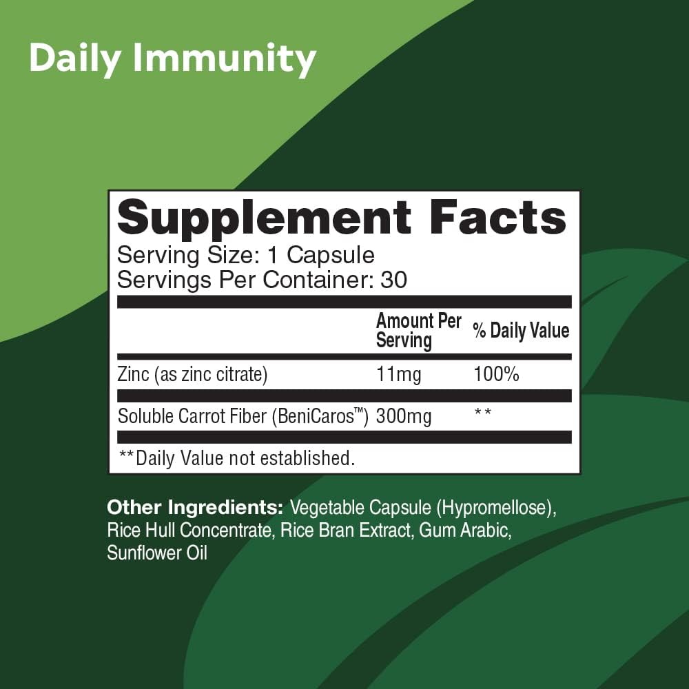 Plant-Powered Daily Immunity Herbal Supplement with Zinc and BeniCaros - Boosts Immune System Health - 30 Pack