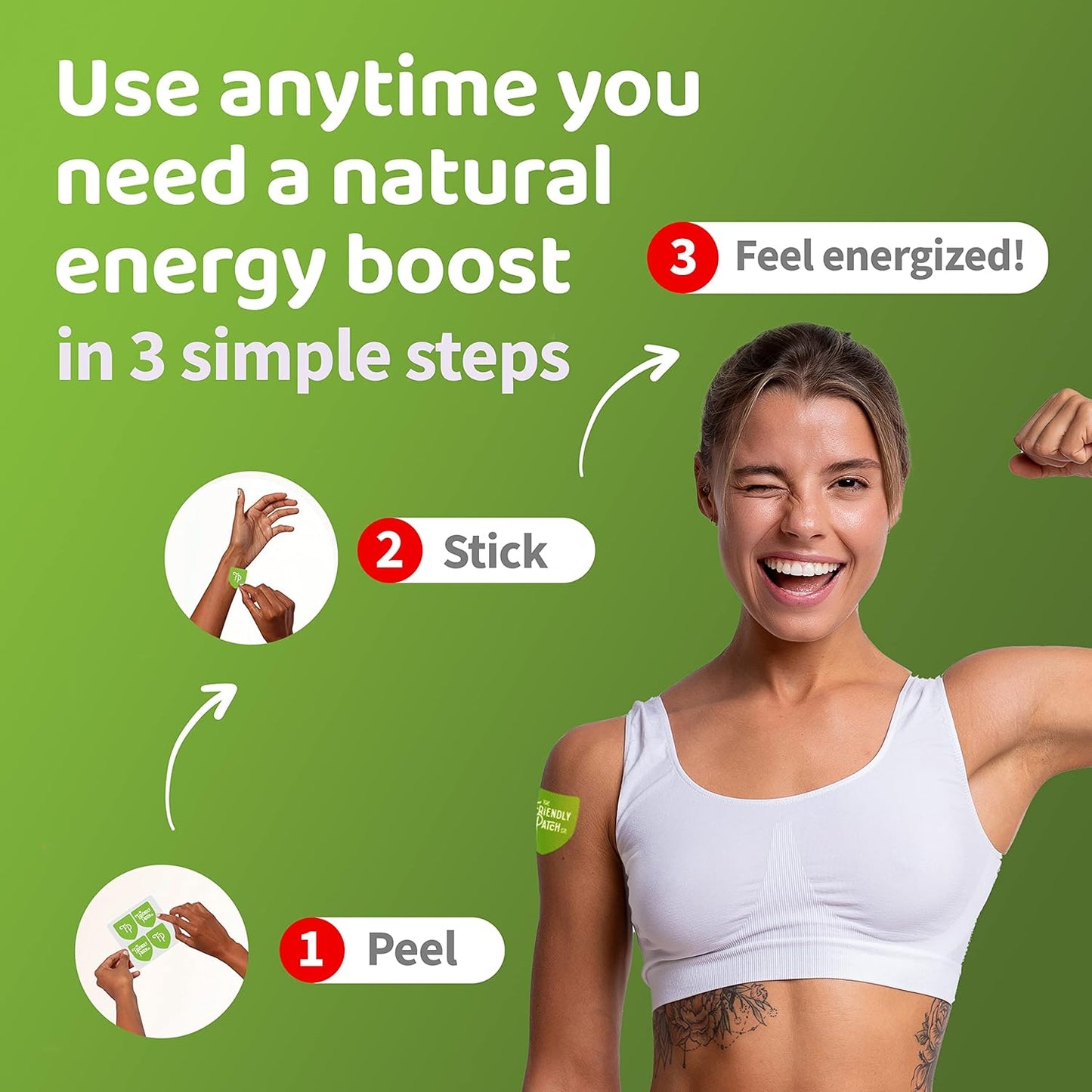 Plant-Powered Energy & Focus Patches - 28 Day Supply - Caffeine & Guarana - Boost Energy & Clarity - Wellness Patch