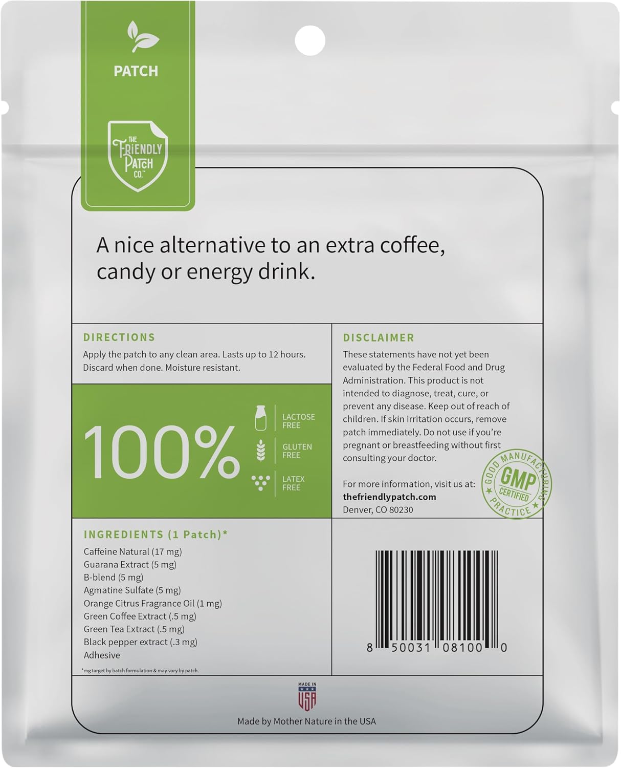 Plant-Powered Energy & Focus Patches - 28 Day Supply - Caffeine & Guarana - Boost Energy & Clarity - Wellness Patch