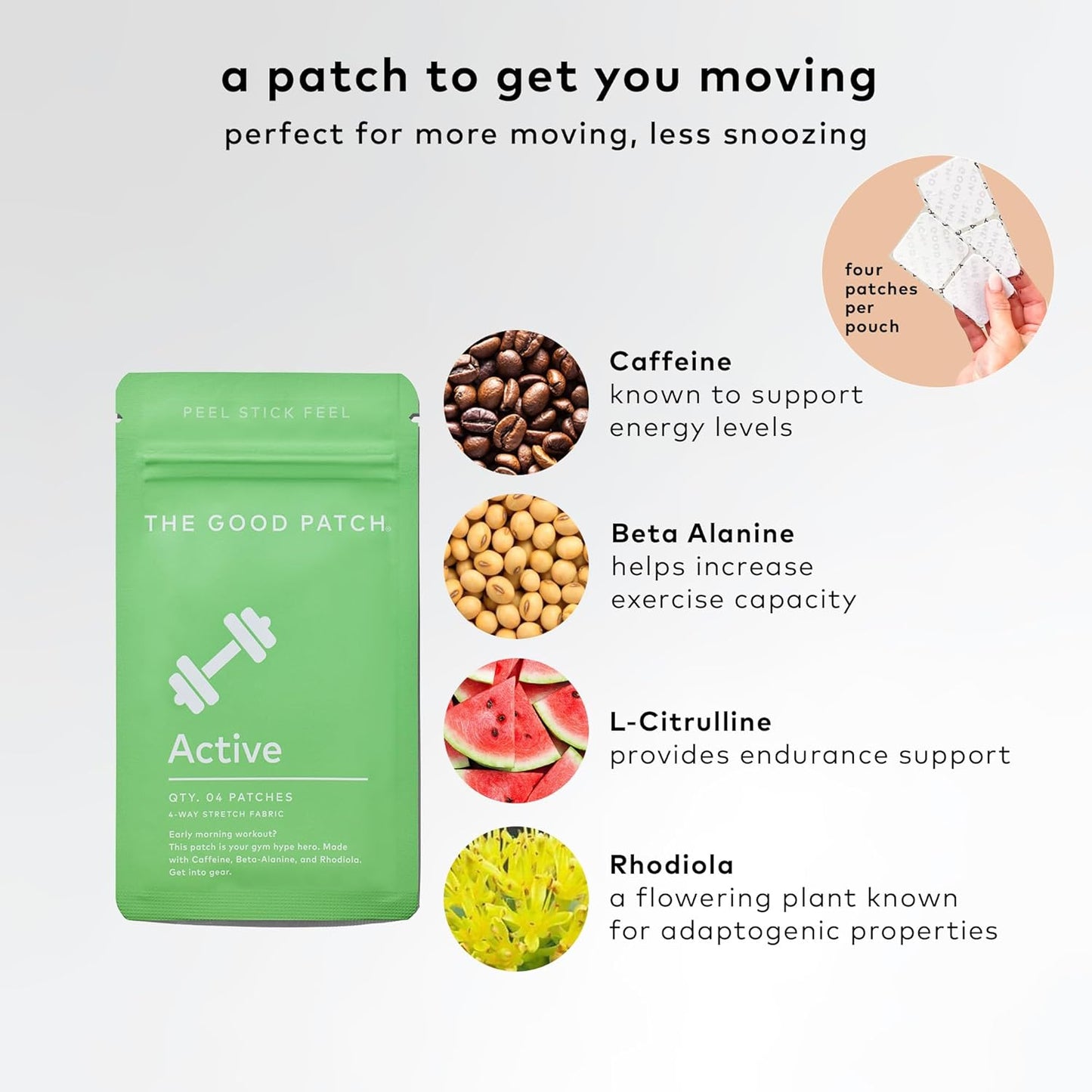 Plant Powered Energy Support Patches with Caffeine and Rhodiola - 16 Pack