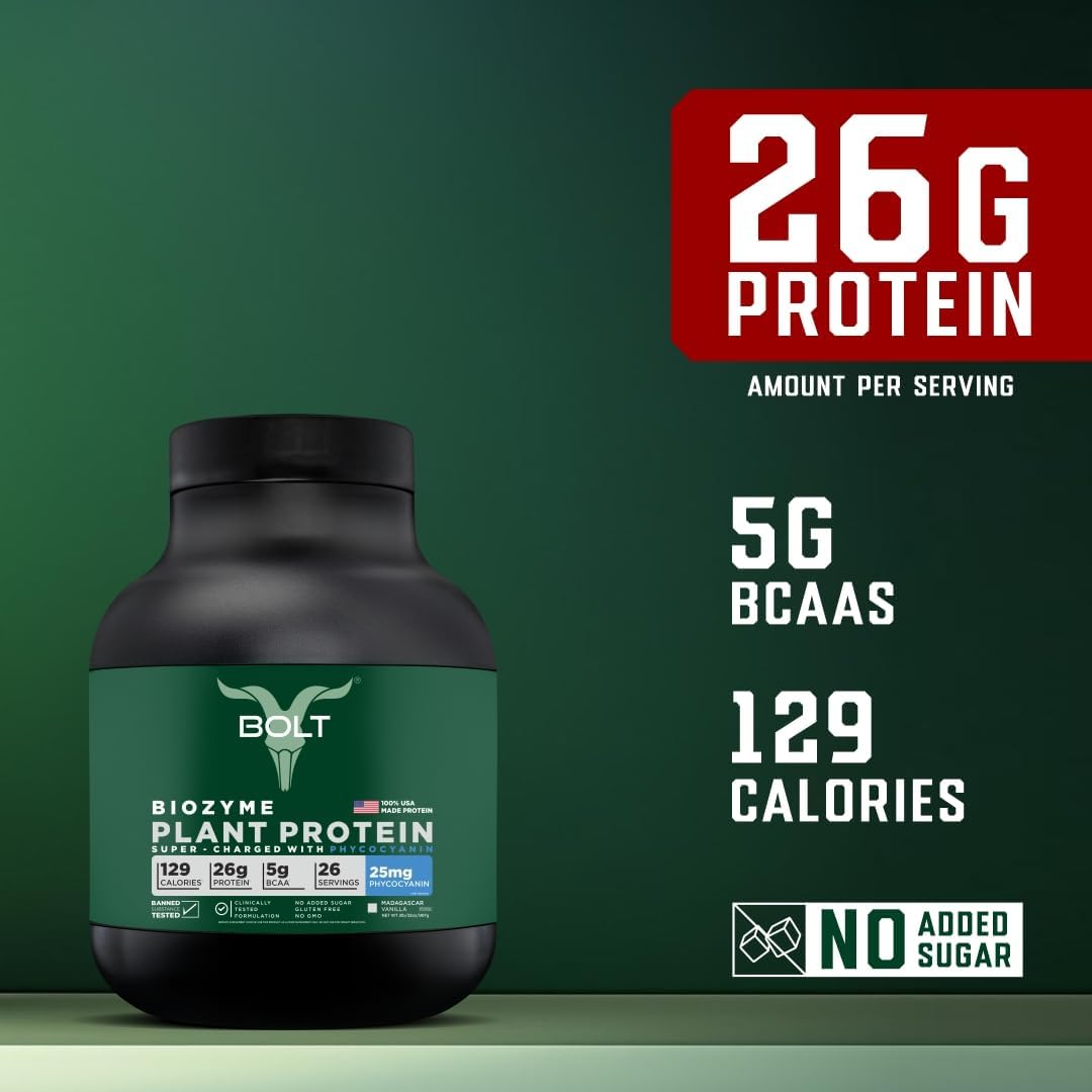 Plant Protein with Superfood PHYCOCYANIN & Ayurvedic Herbs for Muscle Support & Recovery, Madagascar Vanilla, 2Lb