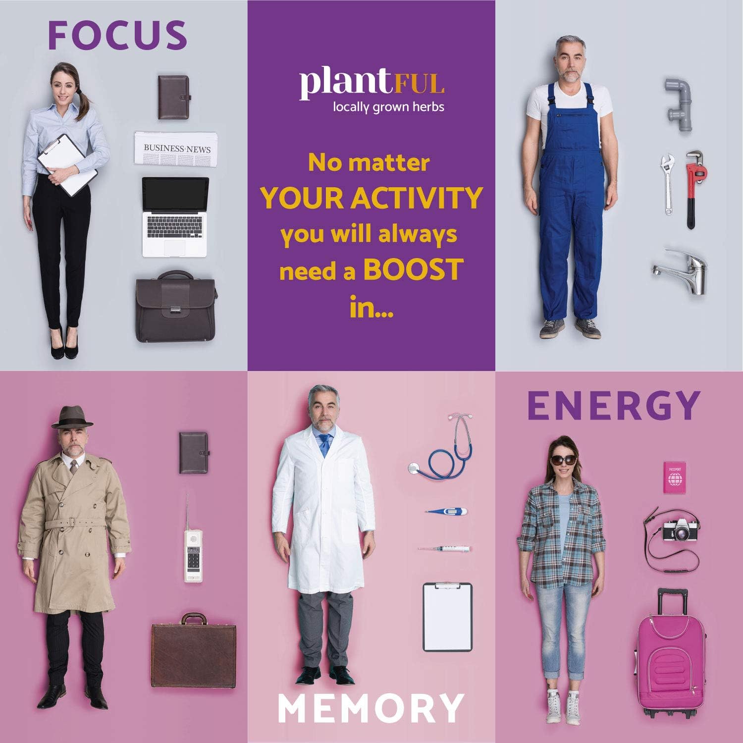 Plantful Research Nootropic Brain Supplement for Adults | Boost Focus, Energy, Memory, and Clarity with Fast-Absorbing Brain Vitamins containing Ginkgo Biloba, St. John's Wort, and Bacopa Monnieri