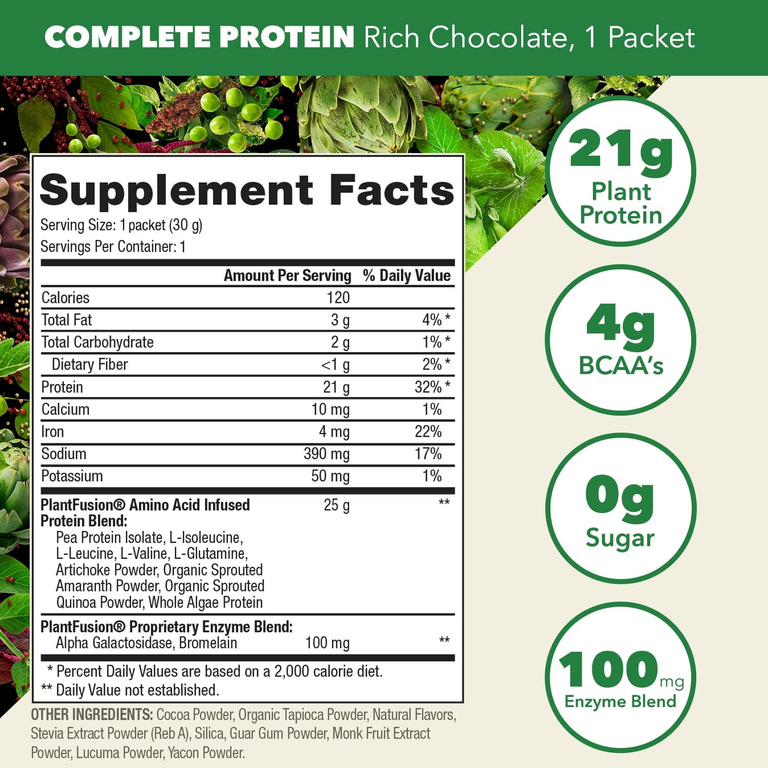 PlantFusion Chocolate Vegan Protein Powder - Complete Plant-Based Protein with BCAAs, Digestive Enzymes, and Pea Protein - Pack of 12
