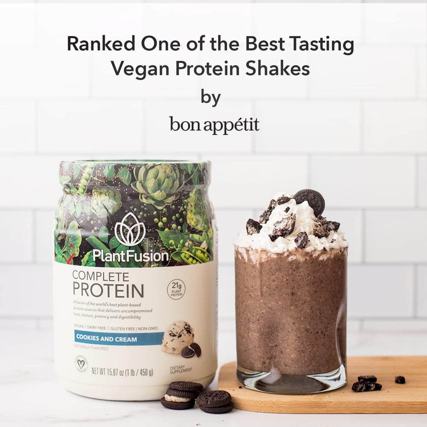 PlantFusion Cookies & Cream Vegan Protein Powder - Complete Plant-Based Protein with BCAAs, Digestive Enzymes, Pea Protein - Keto, Gluten-Free, Soy-Free, Non-Dairy, Non-GMO - 1 lb