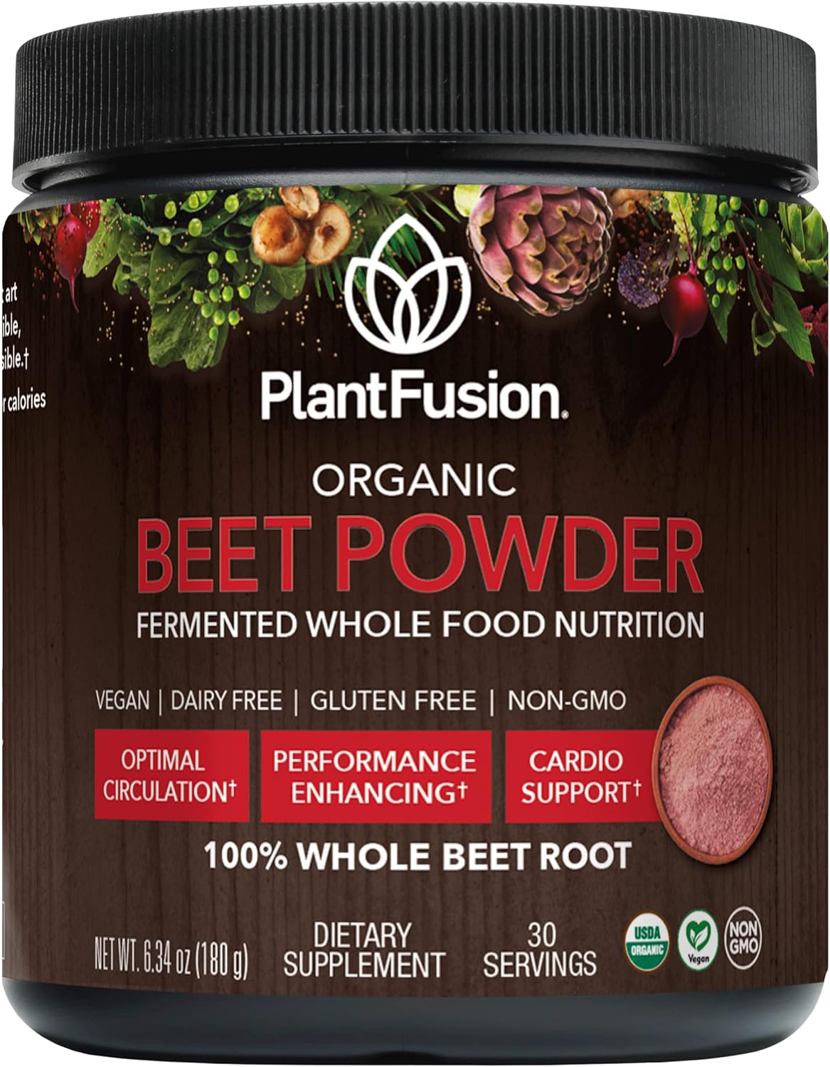 Plantfusion Organic Beet Root Powder for Blood Flow & Circulation - Superfood Supplement, Non-GMO, Vegan, Gluten-Free - 6.34 oz 30 Servings