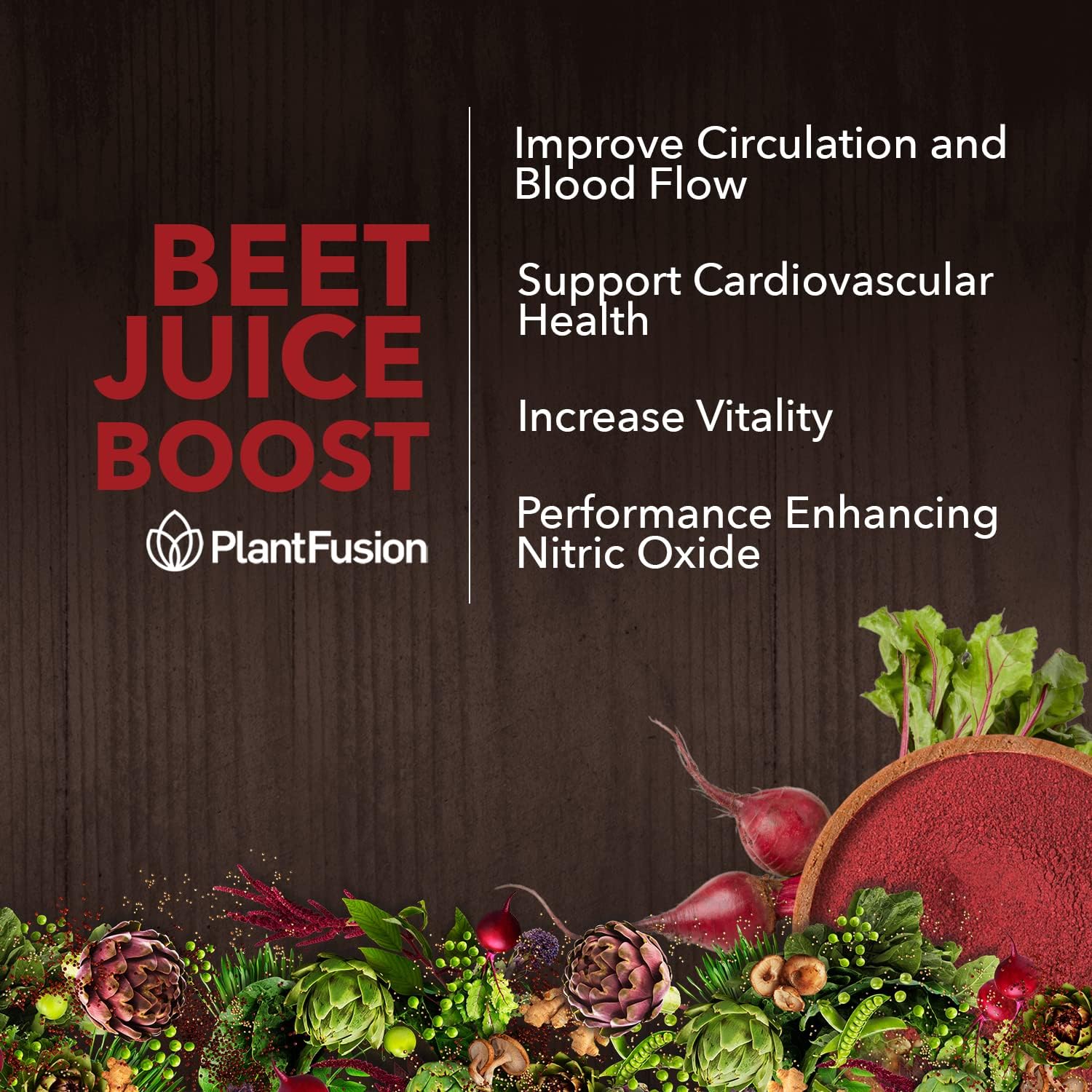 Plantfusion Organic Beet Root Powder for Blood Flow & Circulation - Superfood Supplement, Non-GMO, Vegan, Gluten-Free - 6.34 oz 30 Servings