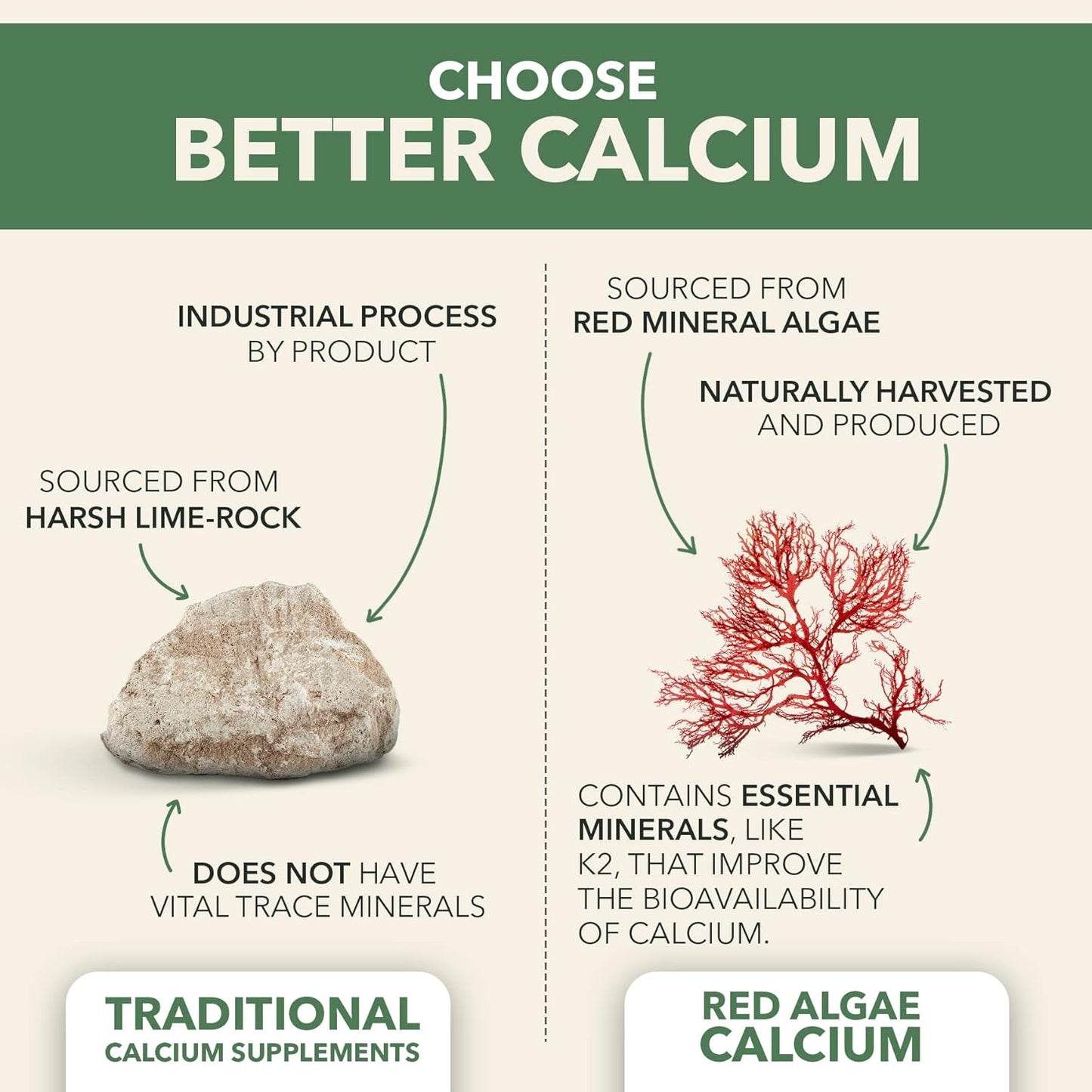 PlantFusion Vegan Calcium Tablets with Icelandic Red Algae - 1000mg, Magnesium, D3, K2, Boron - 90 Tablets