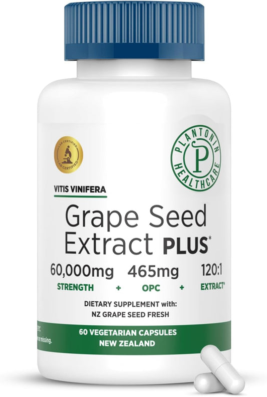Plantonin Grape Seed Extract 500mg - High Strength 60,000mg - 60 Capsules - 2 Month Supply - Non-GMO & Gluten Free