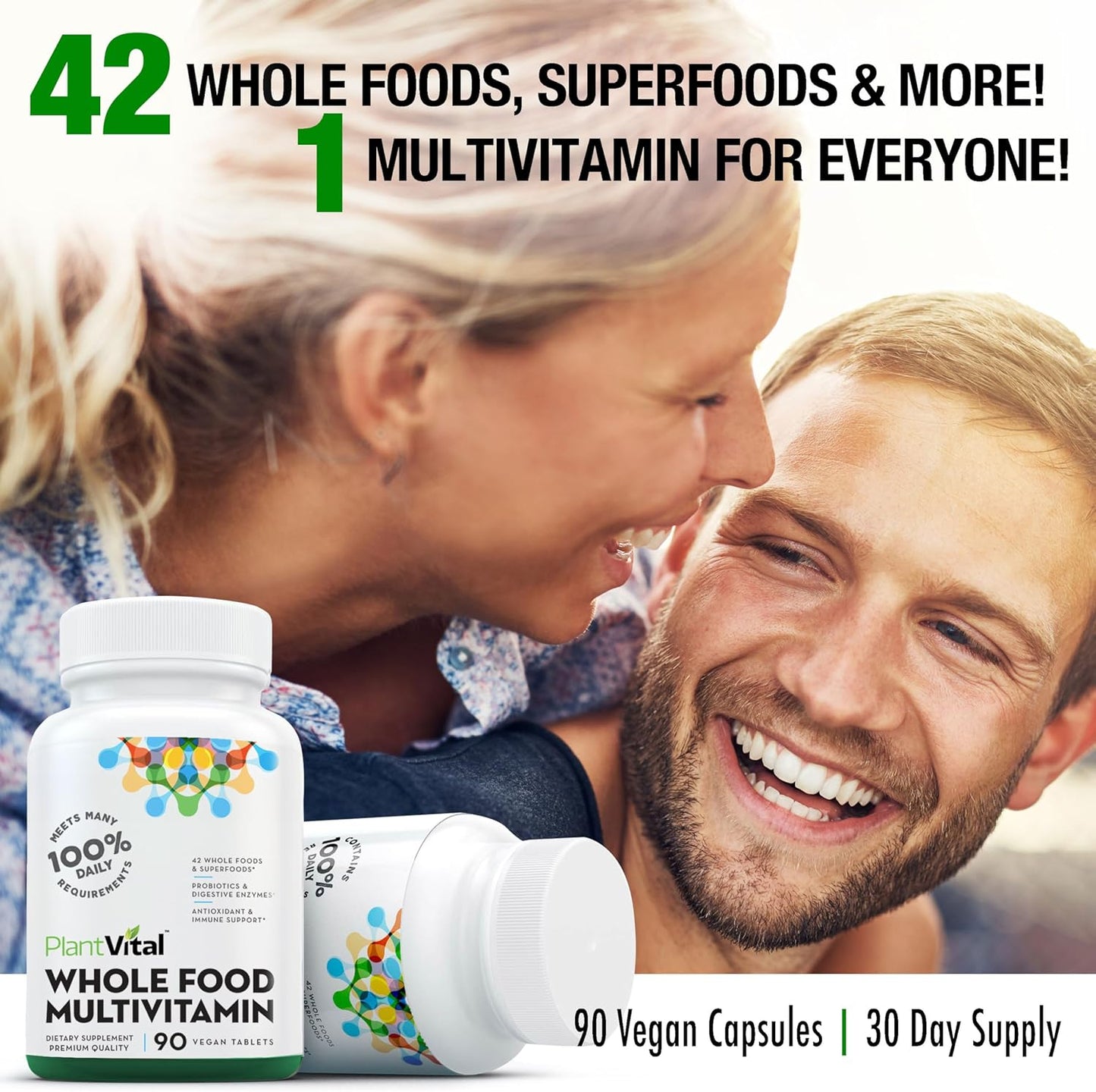 Plantvital Whole Food Multivitamin with 42 Superfoods - 270 Tablets, Raw Veggies and Fruits Supplement for Earth Energy