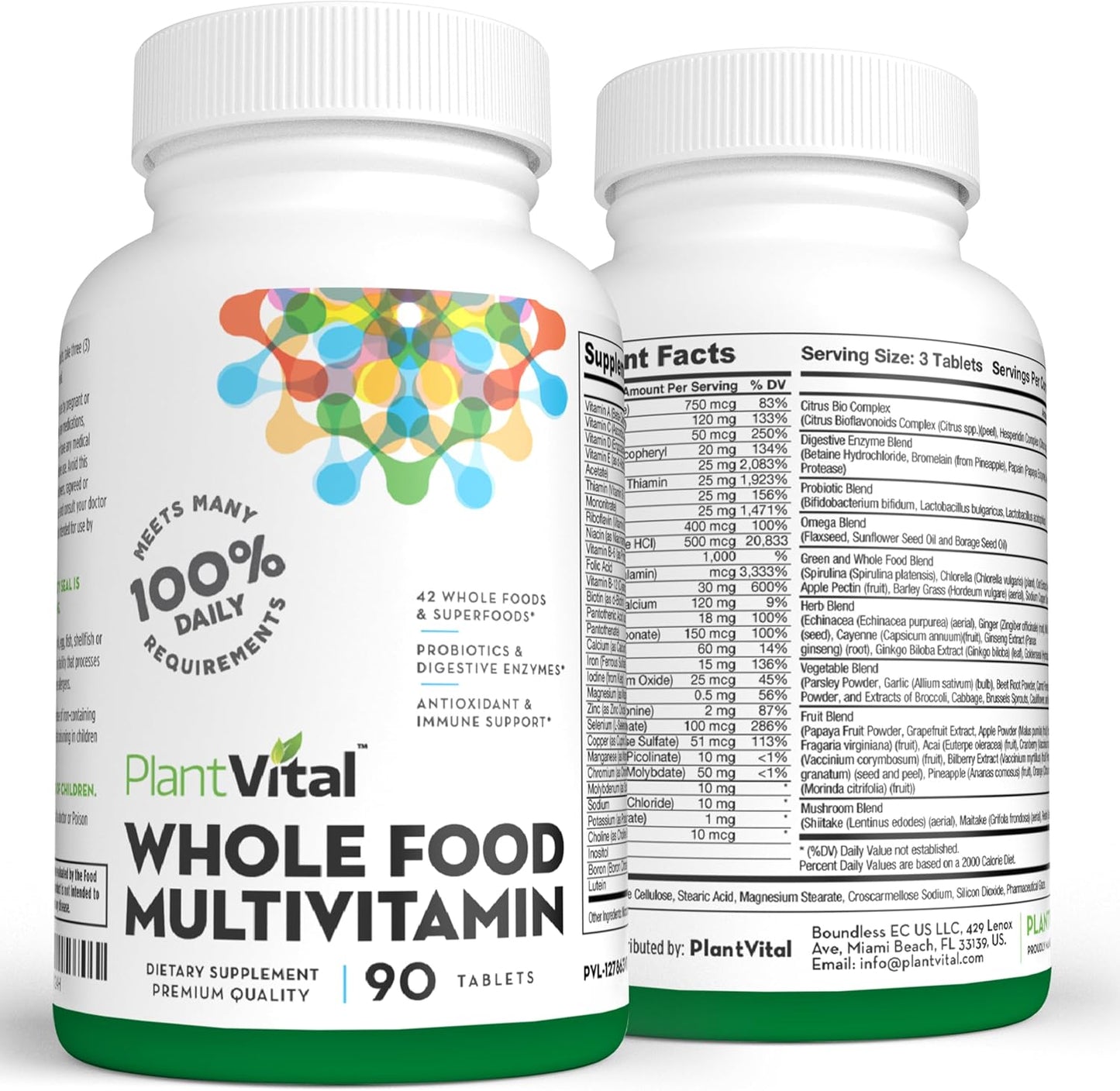 Plantvital Whole Food Multivitamin with 42 Superfoods - 270 Tablets, Raw Veggies and Fruits Supplement for Earth Energy