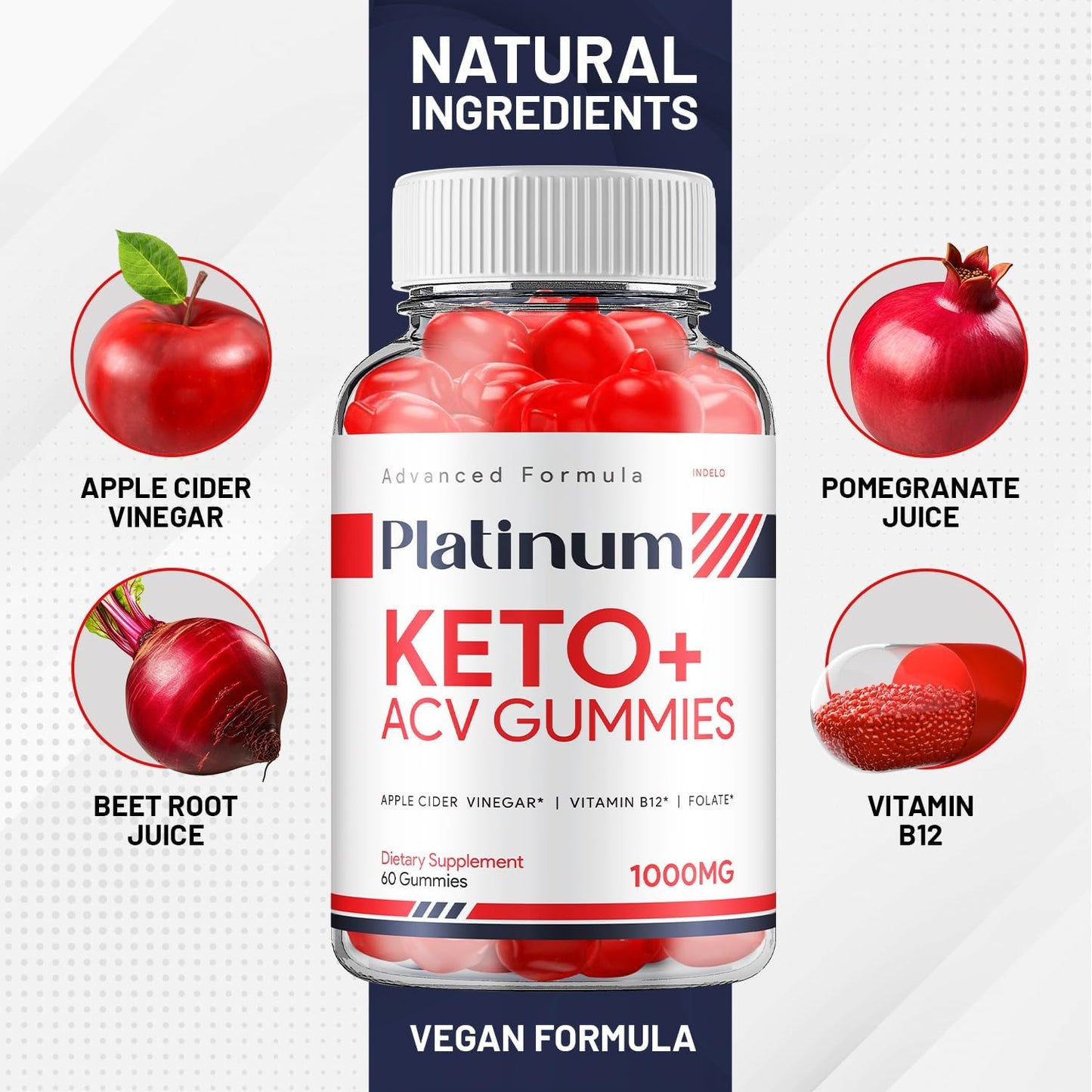 Platinum Keto Plus ACV Gummies - 2 Pack of Advanced Formula Apple Cider Vinegar Supplement for Men and Women (120 Gummies)