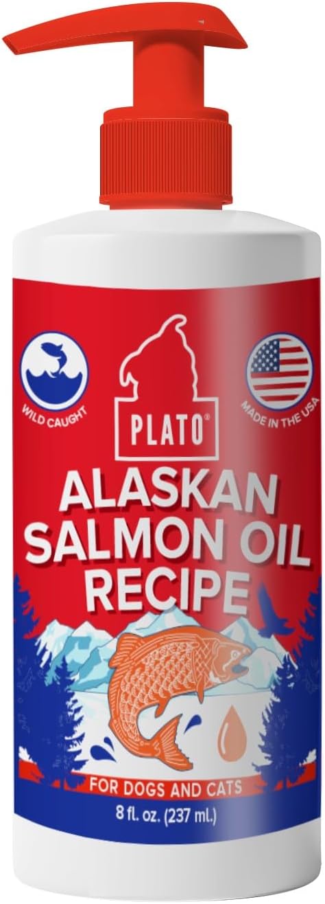 PLATO Wild Alaskan Salmon Oil Kibble Topper - Enhance Dog Food with Omega-3 & Omega-6 for Skin & Coat - 8 oz
