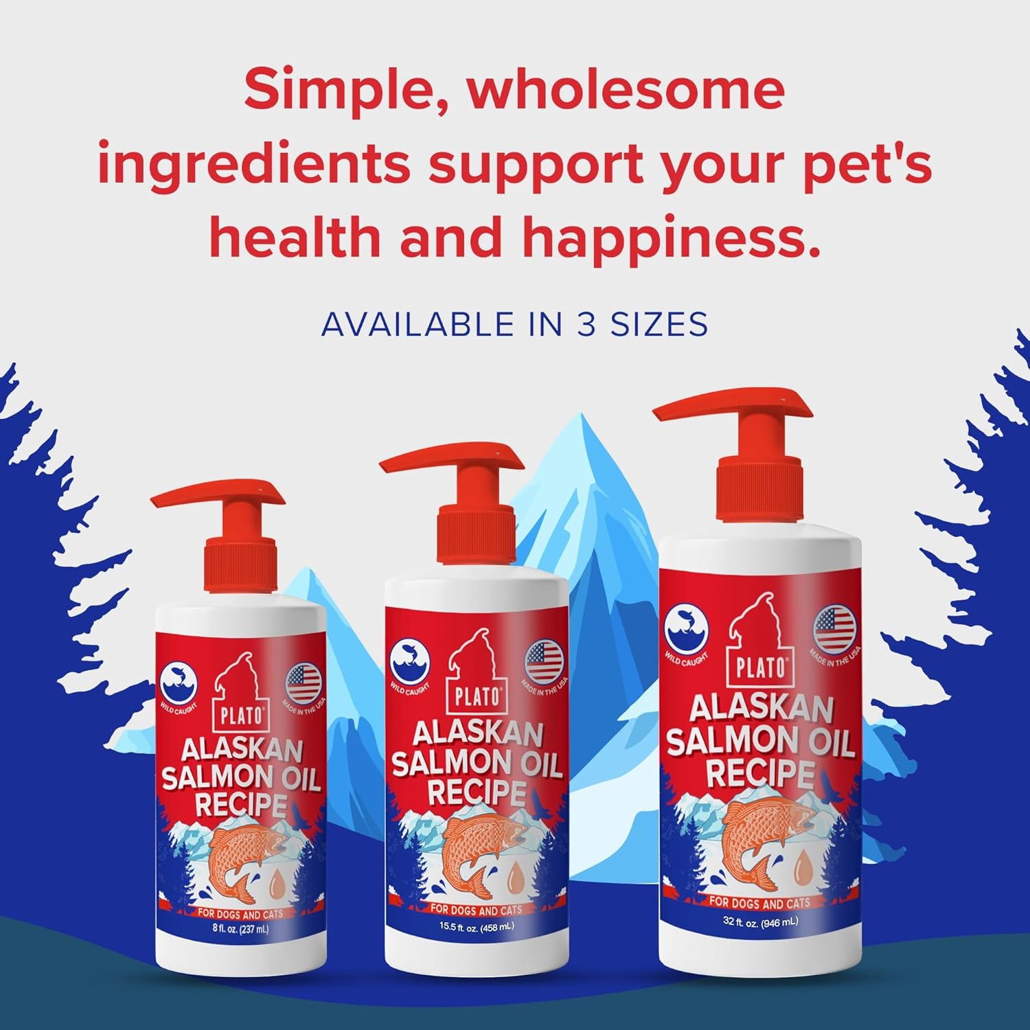 PLATO Wild Alaskan Salmon Oil Kibble Topper - Enhance Dog Food with Omega-3 & Omega-6 for Skin & Coat - 8 oz