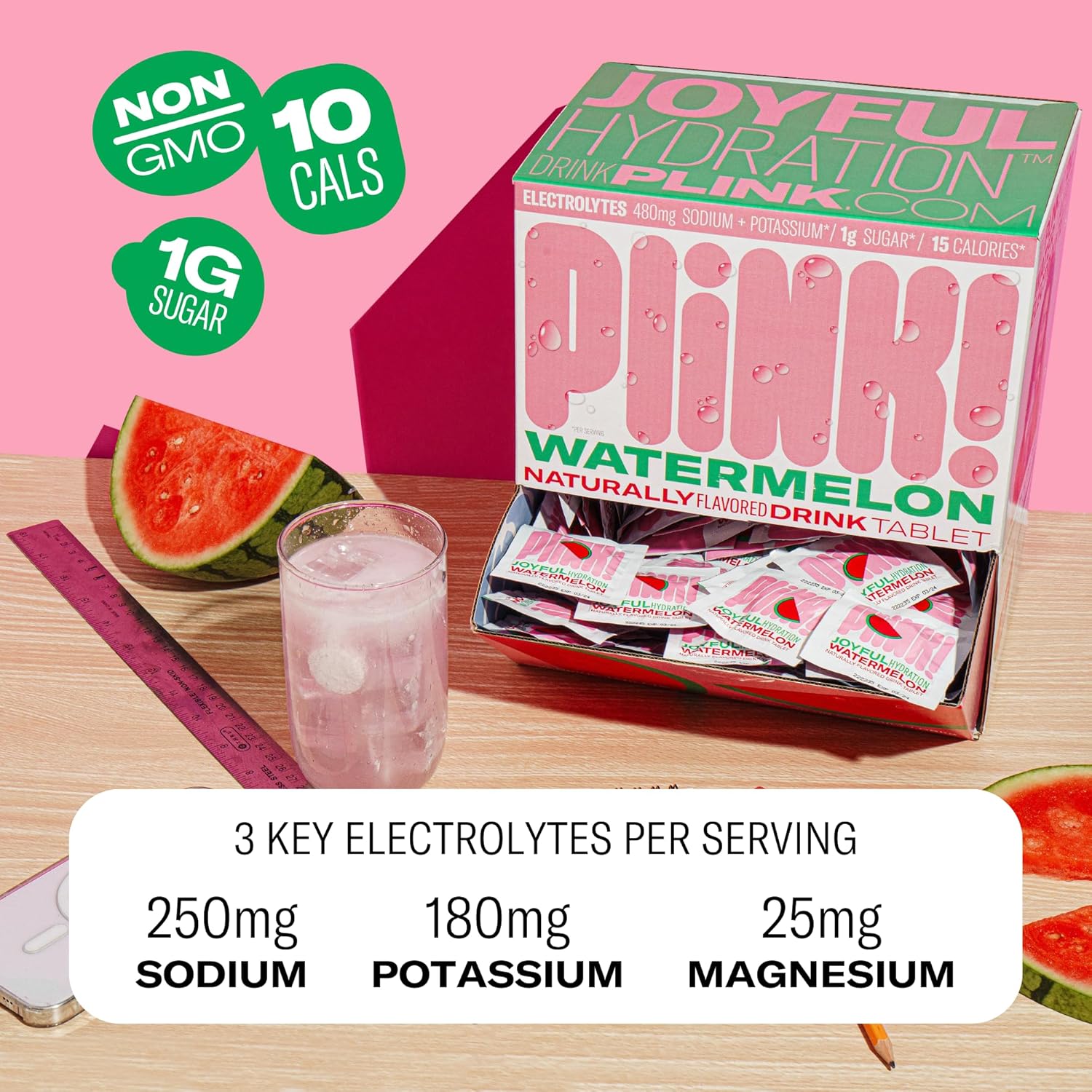 Plink! Fizzy Electrolyte Drink Tablets - 48ct Pack with Sodium, Potassium, Magnesium for Daily Hydration - Low-Calorie, Low-Sugar Keto Electrolytes Powder Packets - Water Flavoring