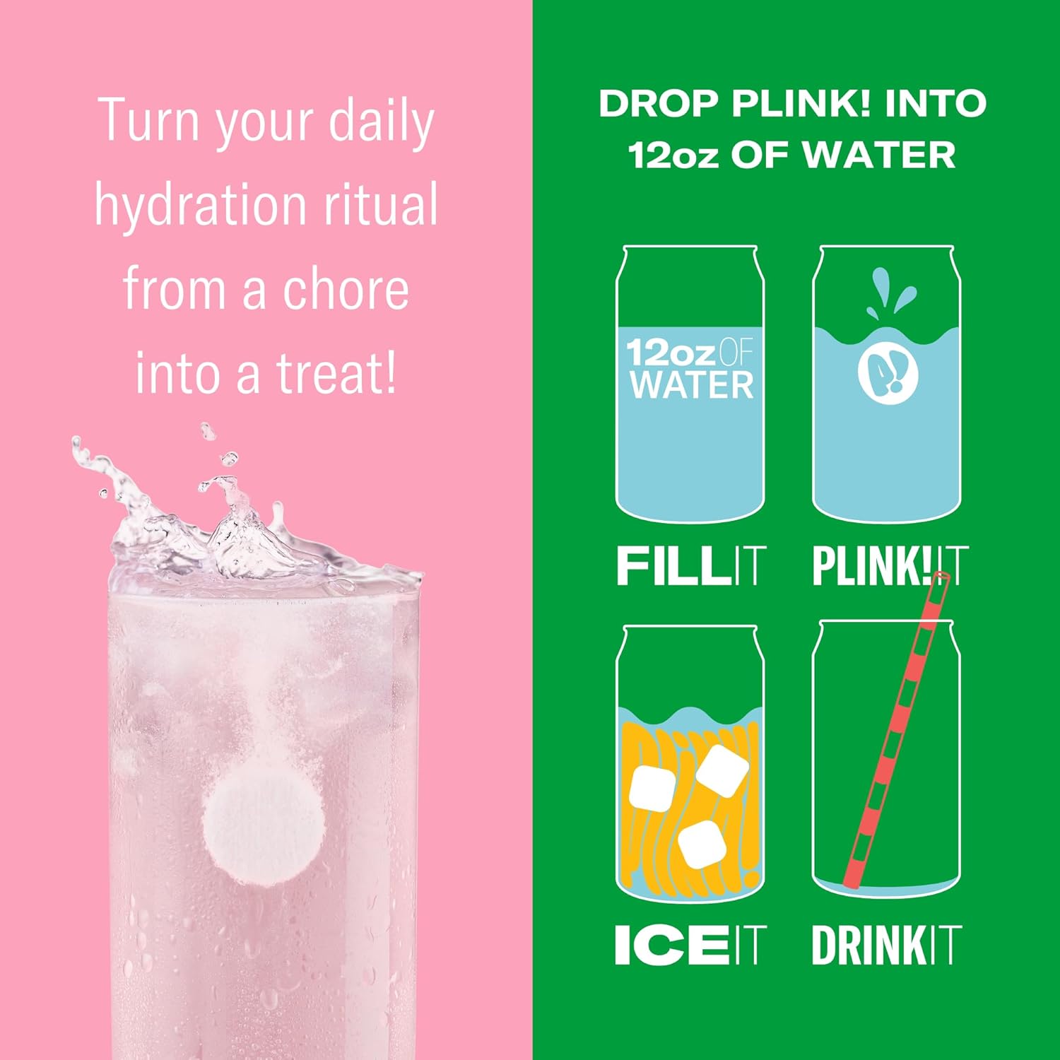 Plink! Fizzy Electrolyte Drink Tablets - 48ct Pack with Sodium, Potassium, Magnesium for Daily Hydration - Low-Calorie, Low-Sugar Keto Electrolytes Powder Packets - Water Flavoring