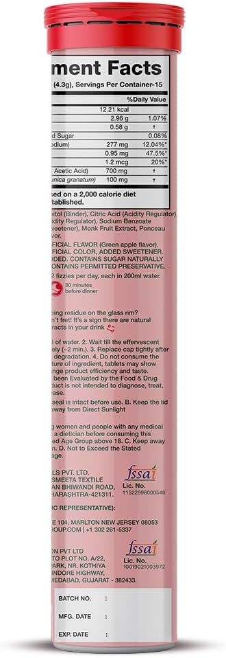 PLIX Apple Cider Vinegar Effervescent Tablets with The Mother, 700mg ACV, VIT B12, B6 - Pack of 8 (Vegan, No Sugar, Non-GMO)