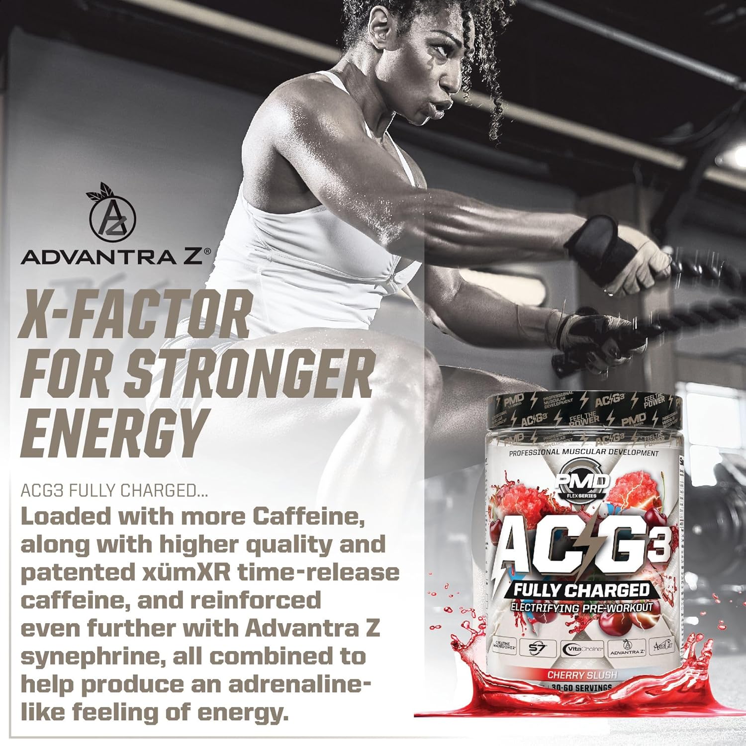PMD Sports ACG3 Fully Charged Pre Workout Powder - High Energy Cherry Slush for Men and Women - Boost Focus, Endurance & Performance with this Electrifying Formula (30-60 Servings)