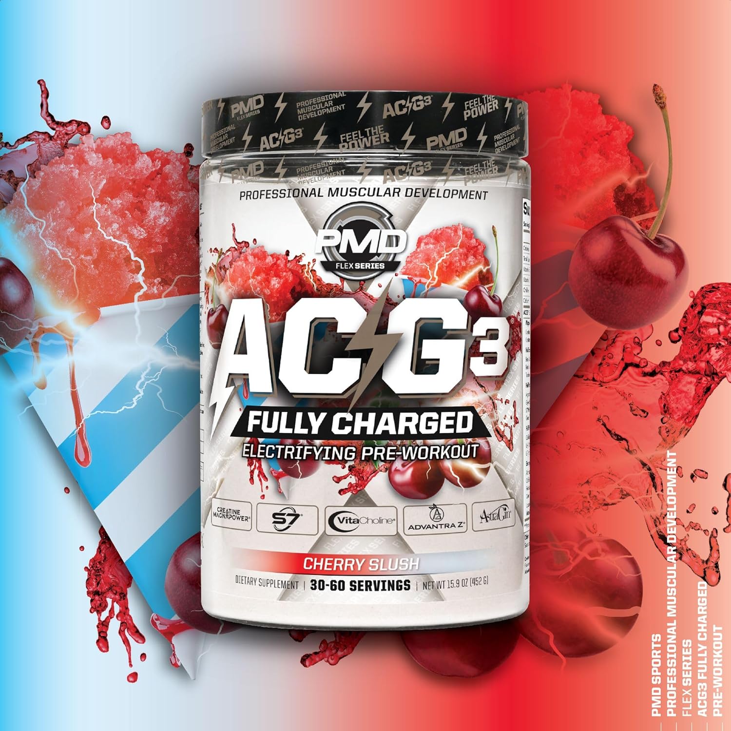 PMD Sports ACG3 Fully Charged Pre Workout Powder - High Energy Cherry Slush for Men and Women - Boost Focus, Endurance & Performance with this Electrifying Formula (30-60 Servings)
