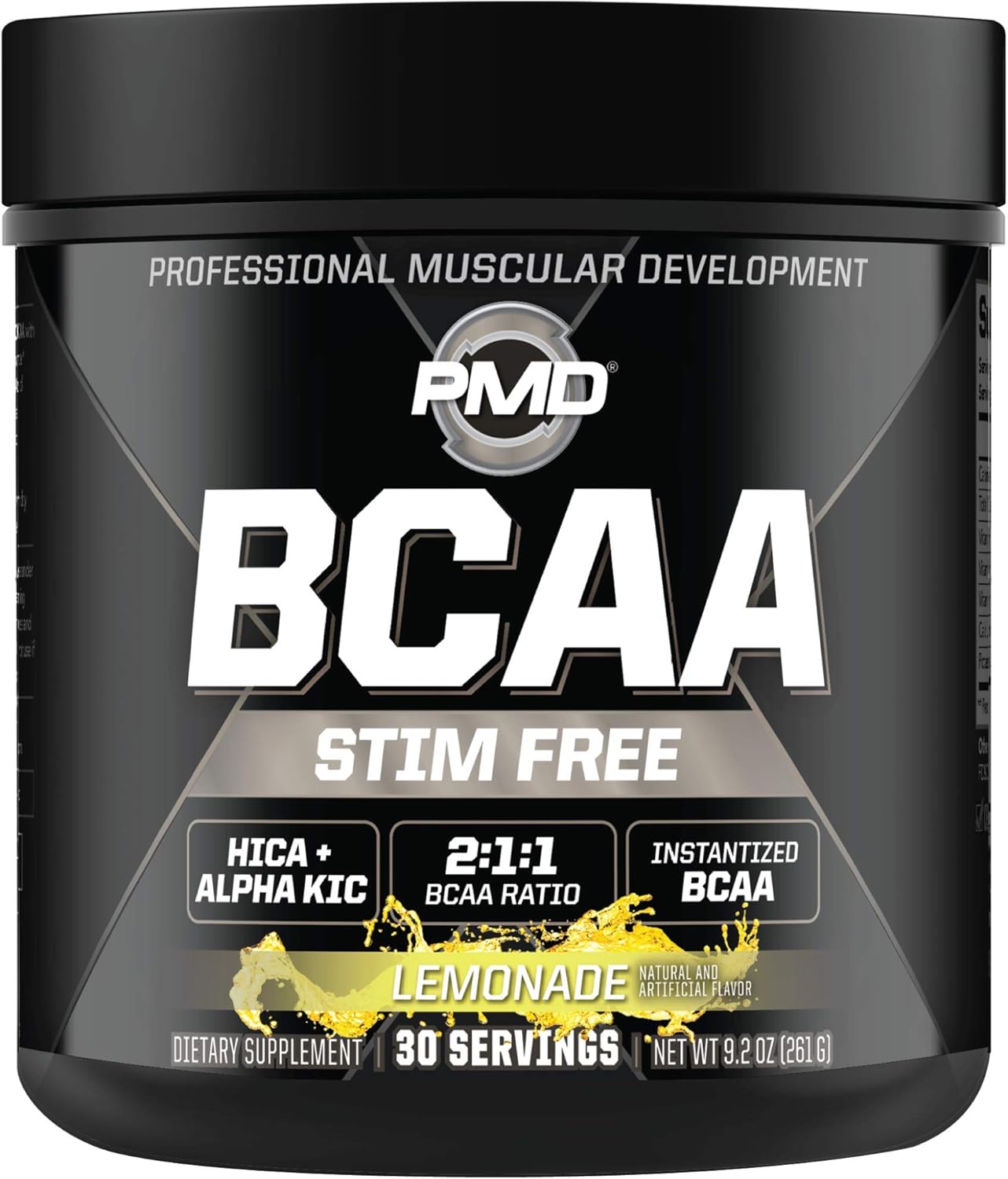 PMD Sports BCAA Amino Acids Powder - Lemonade Flavor, Stim-Free Workout Support, Recovery, Energy, Muscle Building - 30 Servings