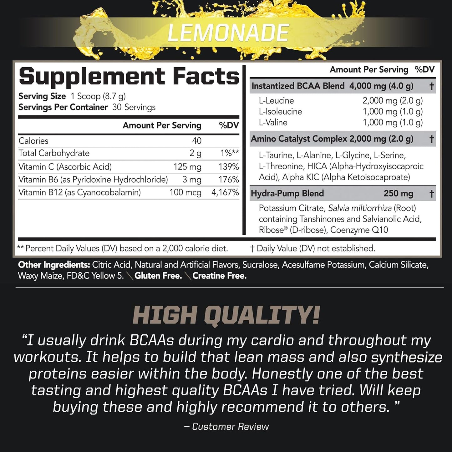 PMD Sports BCAA Amino Acids Powder - Lemonade Flavor, Stim-Free Workout Support, Recovery, Energy, Muscle Building - 30 Servings