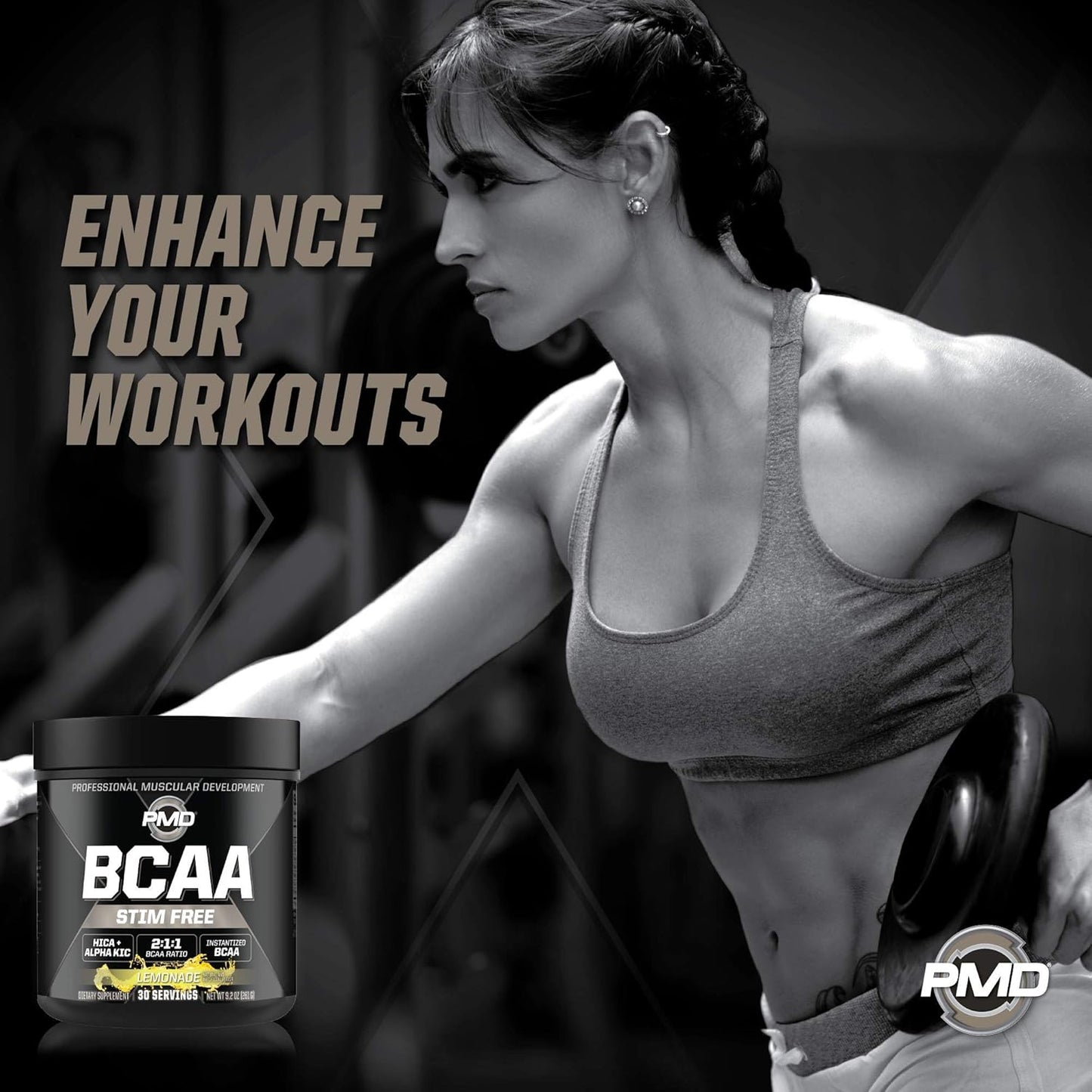 PMD Sports BCAA Amino Acids Powder - Lemonade Flavor, Stim-Free Workout Support, Recovery, Energy, Muscle Building - 30 Servings