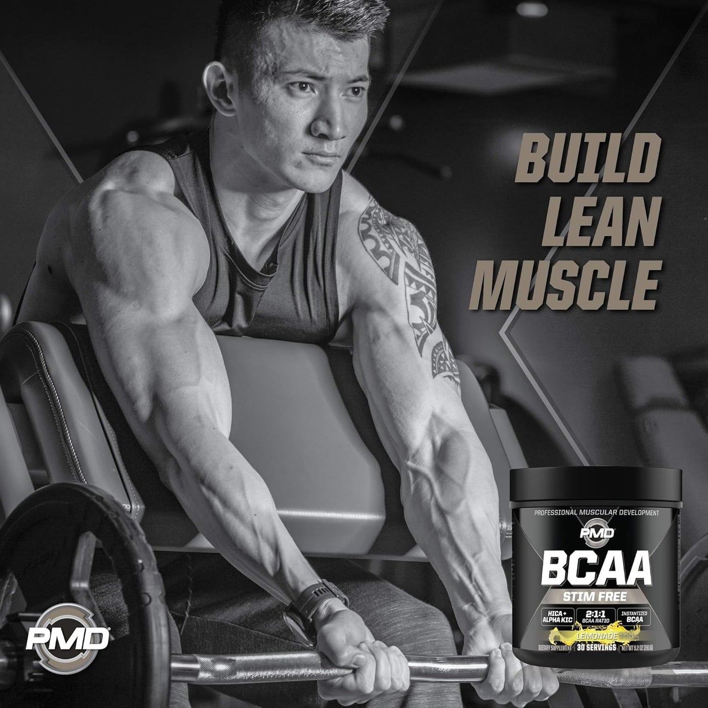 PMD Sports BCAA Amino Acids Powder - Lemonade Flavor, Stim-Free Workout Support, Recovery, Energy, Muscle Building - 30 Servings