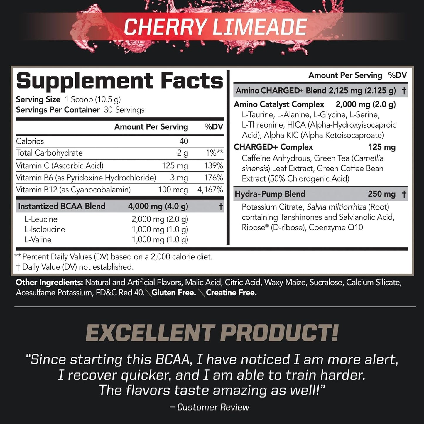 PMD Sports BCAA Charged Amino Acid Drink Mix - Cherry Limeade Flavor for Performance, Recovery, Endurance, and Hydration - Boost Muscle Function and Energy - 30 Servings