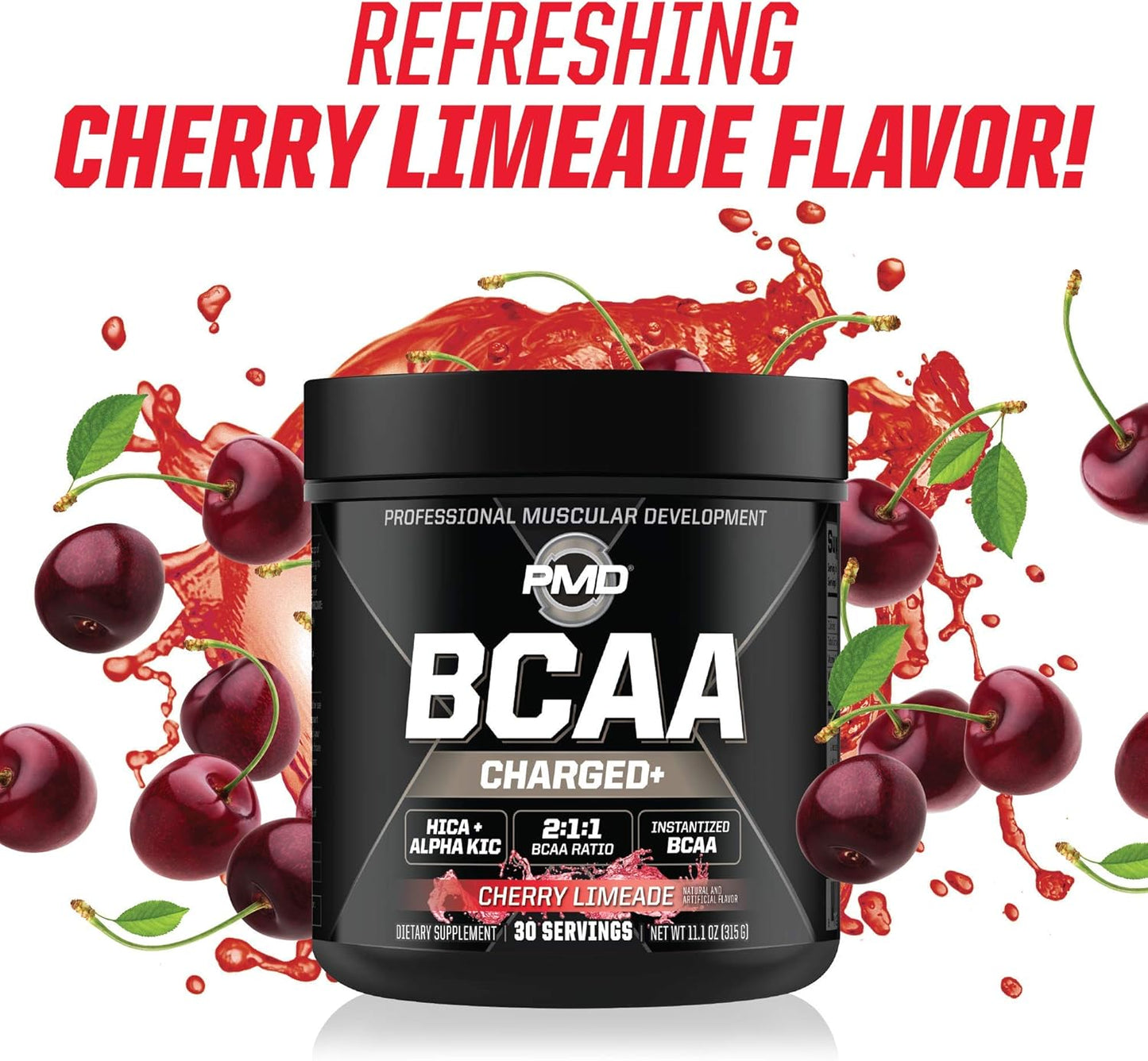 PMD Sports BCAA Charged Amino Acid Drink Mix - Cherry Limeade Flavor for Performance, Recovery, Endurance, and Hydration - Boost Muscle Function and Energy - 30 Servings