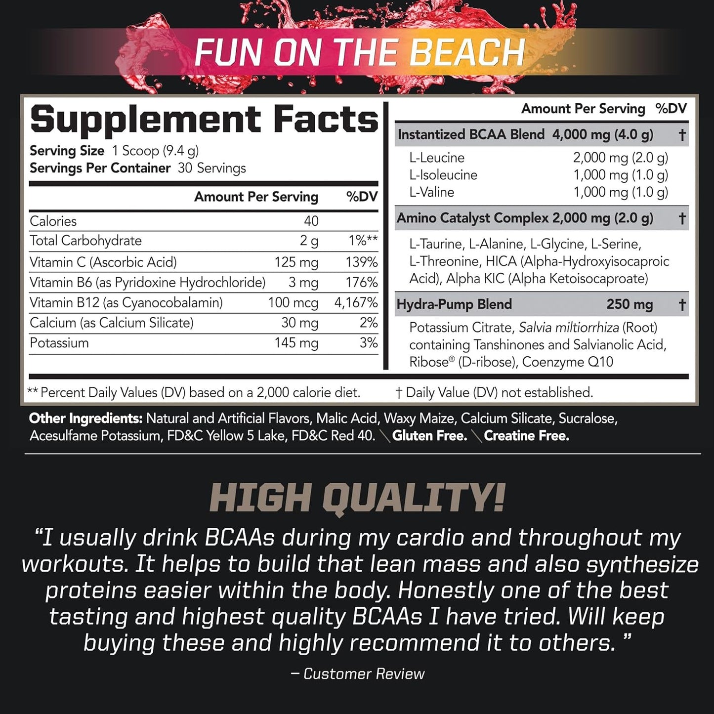PMD Sports BCAA Powder Drink Mix - Enhanced Workout Performance, Recovery, Energy Boost, Muscle Building - Fun Beach Flavor - 30 Servings