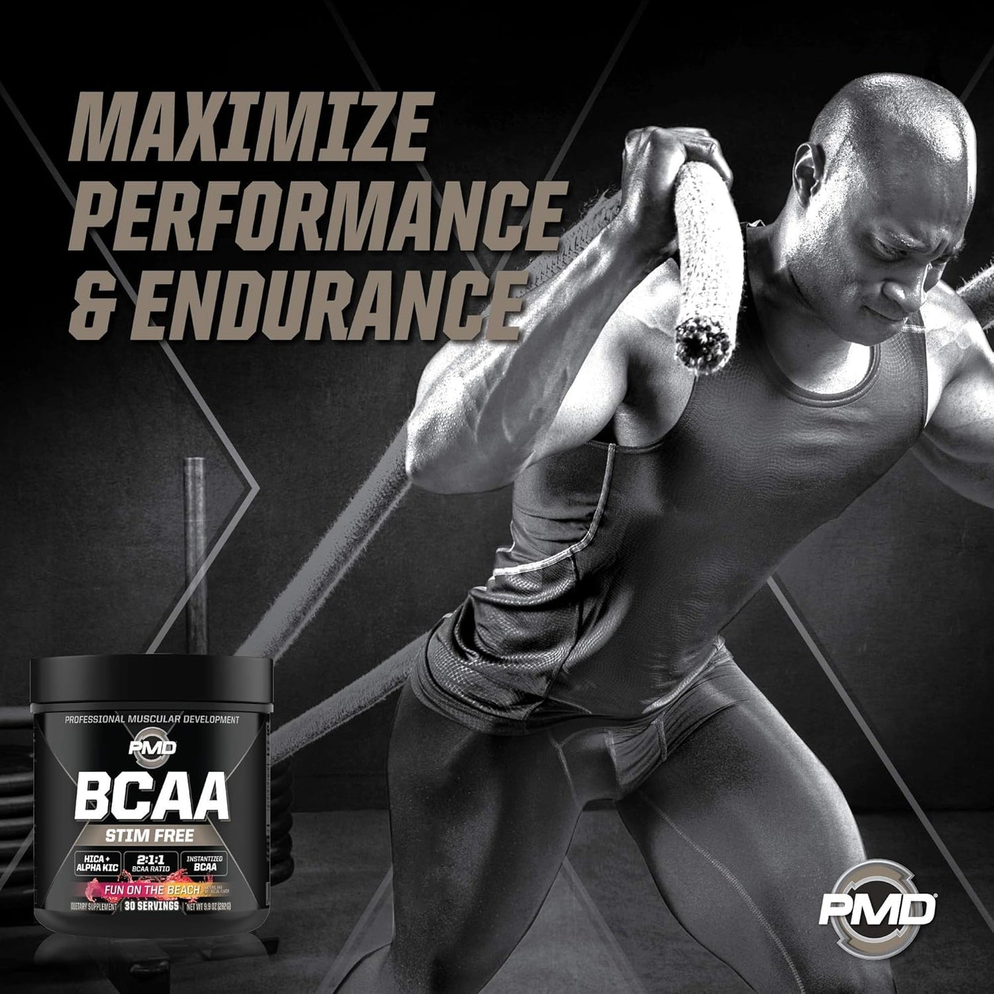 PMD Sports BCAA Powder Drink Mix - Enhanced Workout Performance, Recovery, Energy Boost, Muscle Building - Fun Beach Flavor - 30 Servings