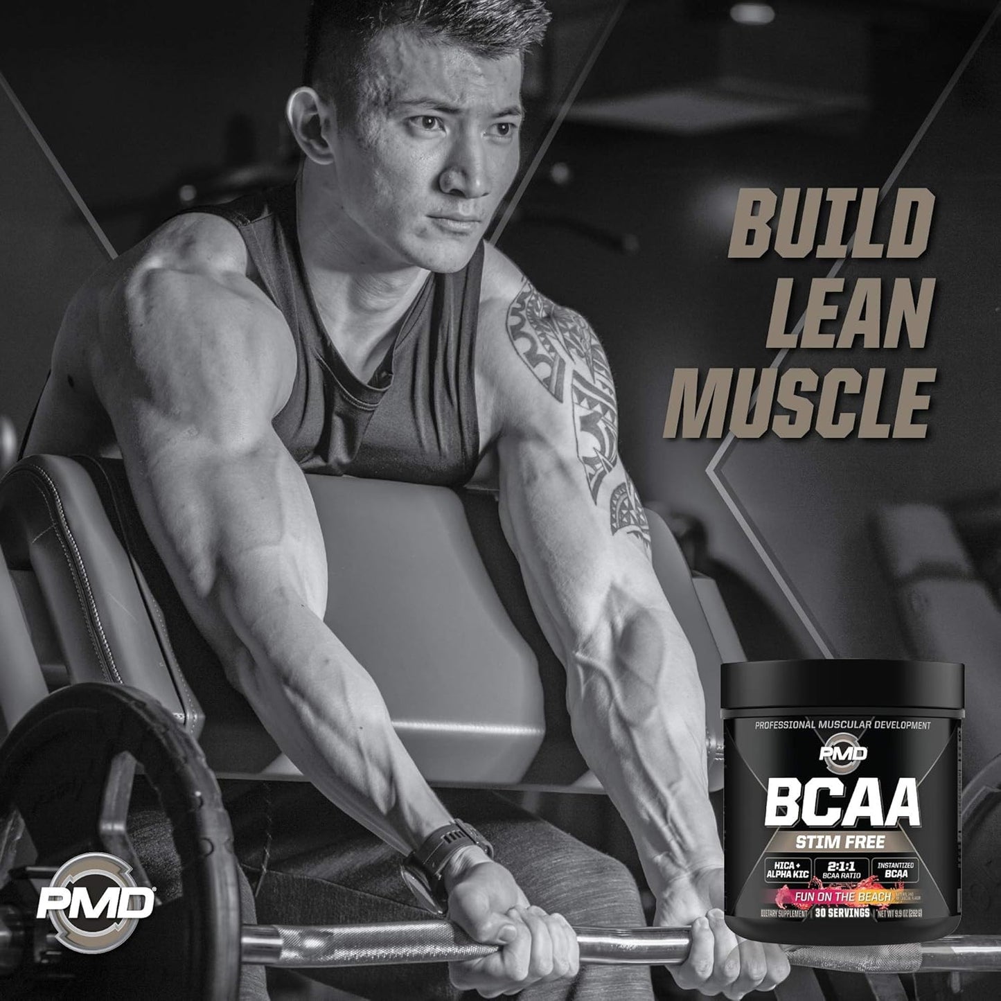 PMD Sports BCAA Powder Drink Mix - Enhanced Workout Performance, Recovery, Energy Boost, Muscle Building - Fun Beach Flavor - 30 Servings