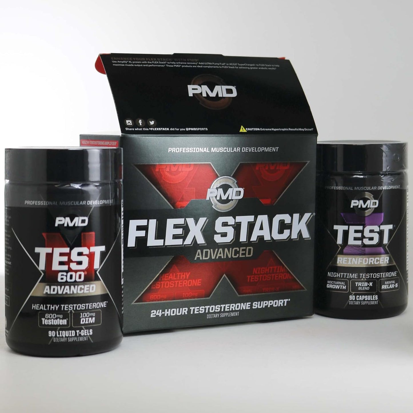 PMD Sports Flex Stack Advanced 24-Hour Testosterone Stack for Lean Muscle Growth, Strength, Recovery, Libido and Restful Sleep - N-Test 600 Advanced / 90 Liquid T-Gels, Z-Test 90 Capsules