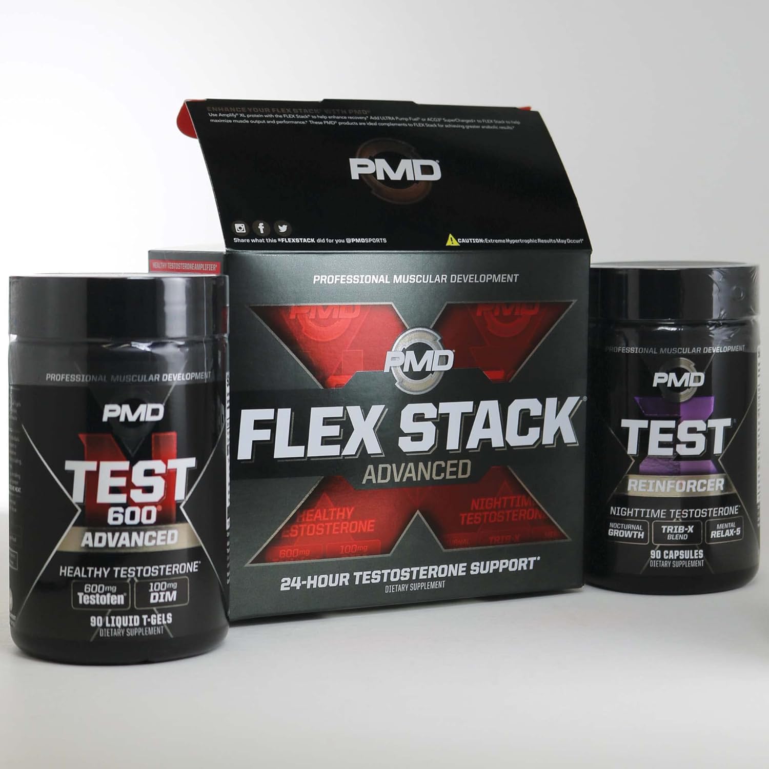 PMD Sports Flex Stack Advanced 24-Hour Testosterone Stack for Lean Muscle Growth, Strength, Recovery, Libido and Restful Sleep - N-Test 600 Advanced / 90 Liquid T-Gels, Z-Test 90 Capsules