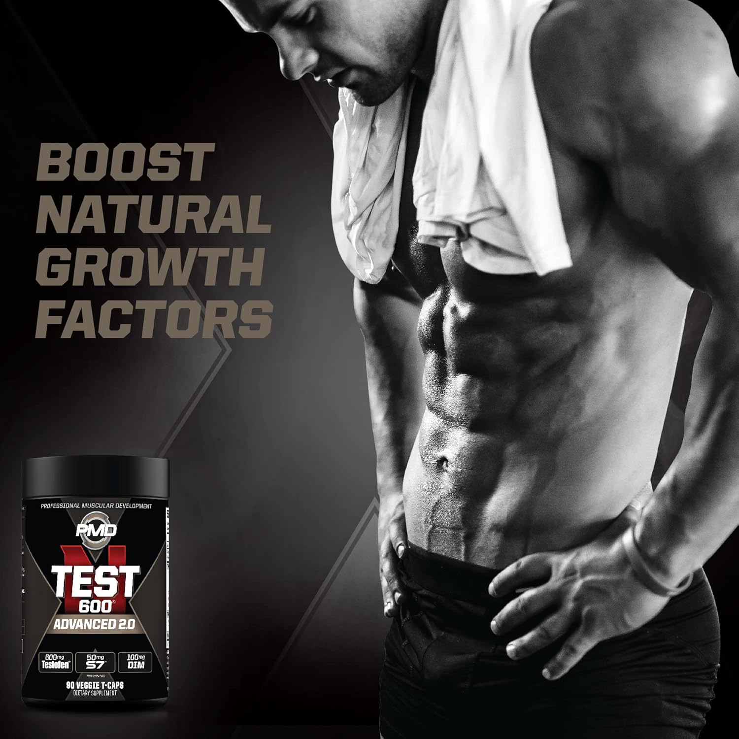 PMD Sports N-Test 600 Nitric Oxide Booster for Men - Testofen, Lean Muscle, Strength Gains, Estrogen Suppression - 90 Veggie Caps