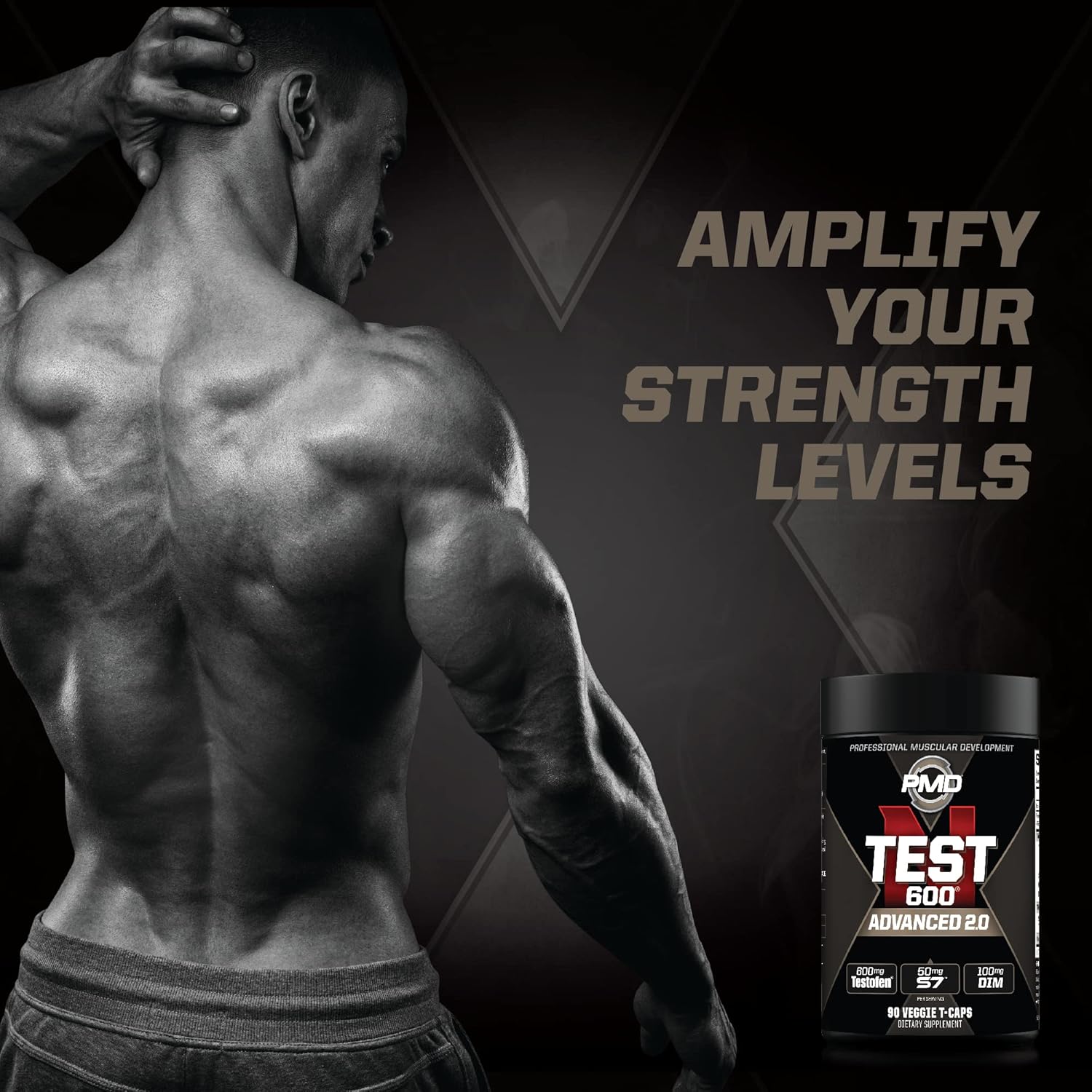 PMD Sports N-Test 600 Nitric Oxide Booster for Men - Testofen, Lean Muscle, Strength Gains, Estrogen Suppression - 90 Veggie Caps