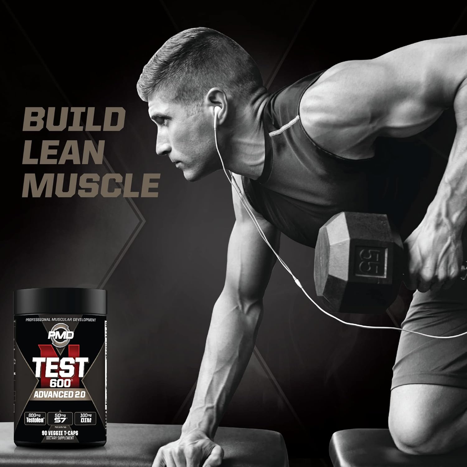 PMD Sports N-Test 600 Nitric Oxide Booster for Men - Testofen, Lean Muscle, Strength Gains, Estrogen Suppression - 90 Veggie Caps