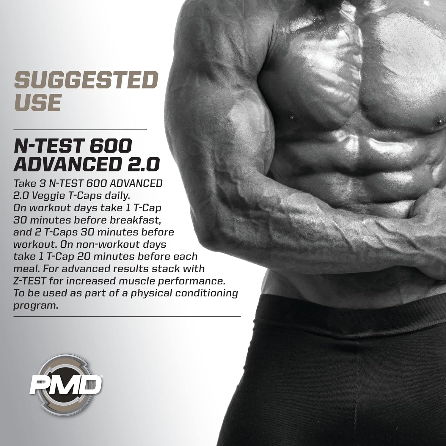 PMD Sports N-Test 600 Nitric Oxide Booster for Men - Testofen, Lean Muscle, Strength Gains, Estrogen Suppression - 90 Veggie Caps