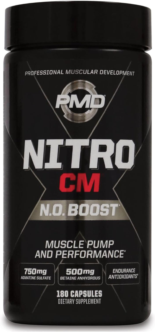 PMD Sports Nitro CM Nitric Oxide & Agmatine Pre Workout Supplement - Muscle Growth & Pump with L-Arginine - Endurance Boost for Training & Bodybuilding - 180 Capsules