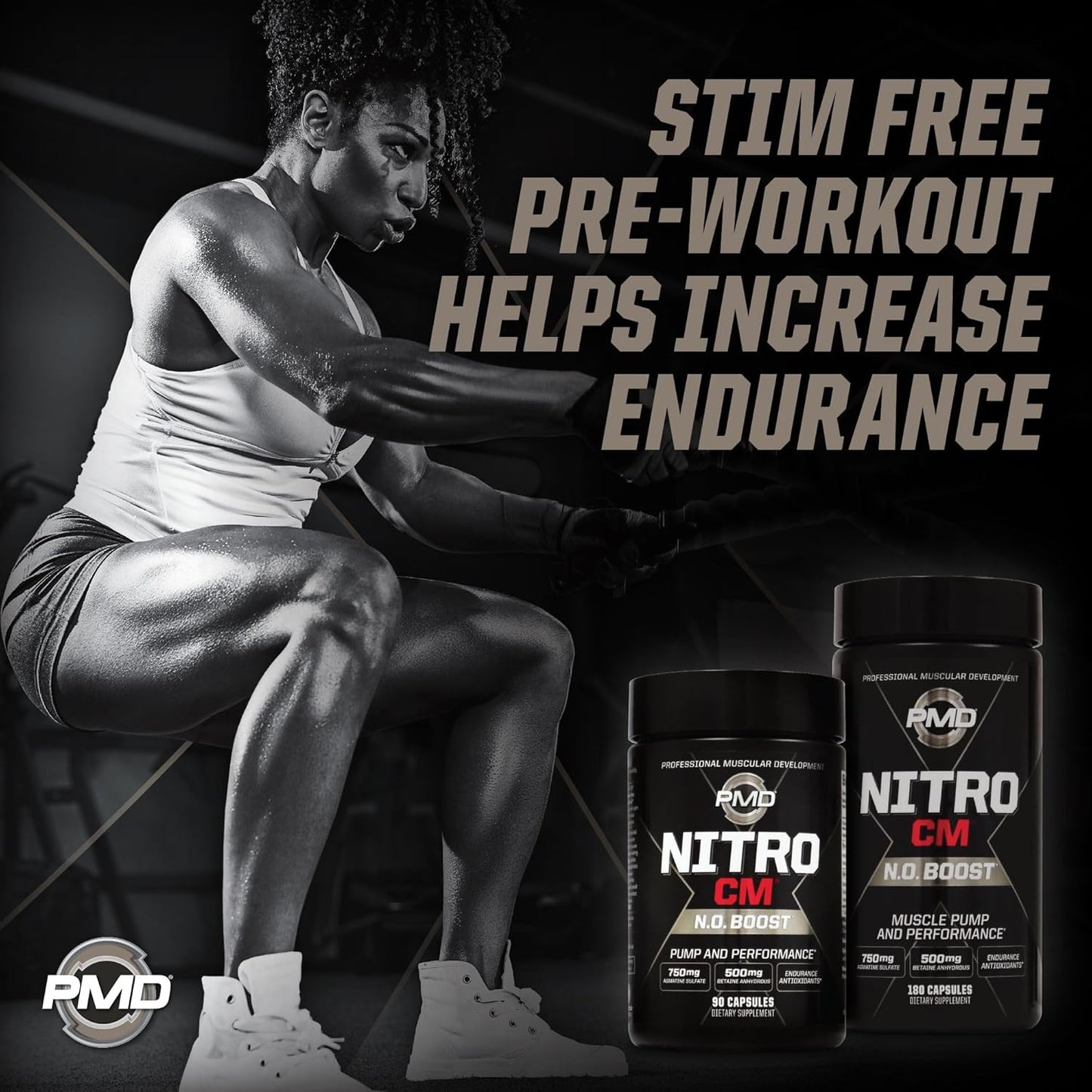PMD Sports Nitro CM Nitric Oxide & Agmatine Pre Workout Supplement - Muscle Growth & Pump with L-Arginine - Endurance Boost for Training & Bodybuilding - 180 Capsules