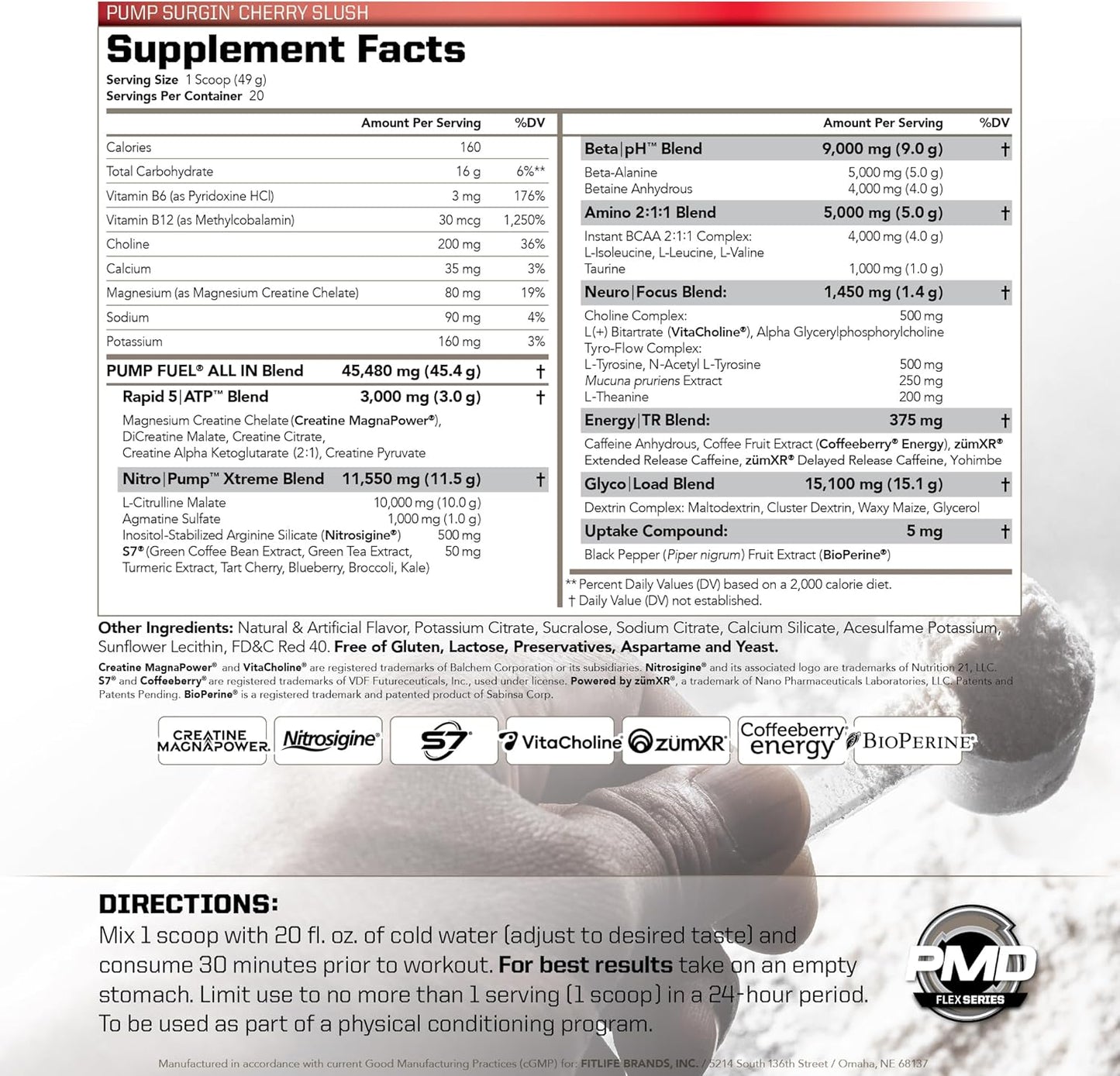 PMD Sports Pump Fuel All in Insanity - Premium Muscle Pump Pre Workout Powder - Surge Cherry Slush (20 Servings)