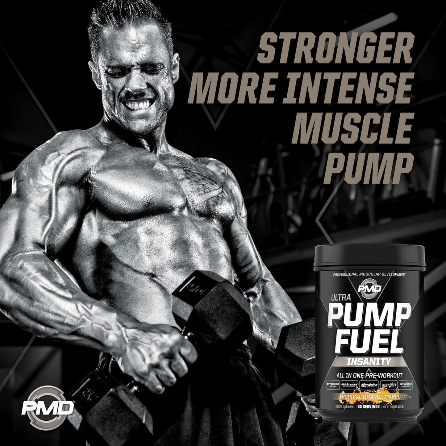 PMD Sports Ultra Pump Fuel Insanity - Tropical Orange Mango Pre Workout Mix for Energy, Strength, Endurance, Recovery - 30 Servings