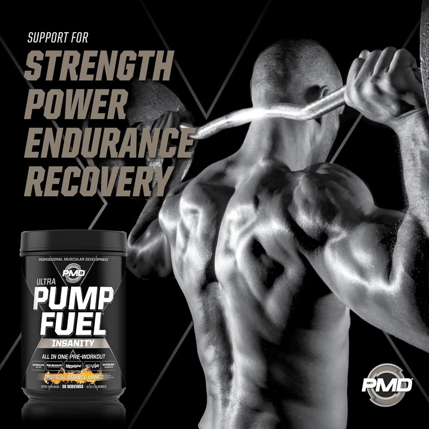 PMD Sports Ultra Pump Fuel Insanity - Tropical Orange Mango Pre Workout Mix for Energy, Strength, Endurance, Recovery - 30 Servings