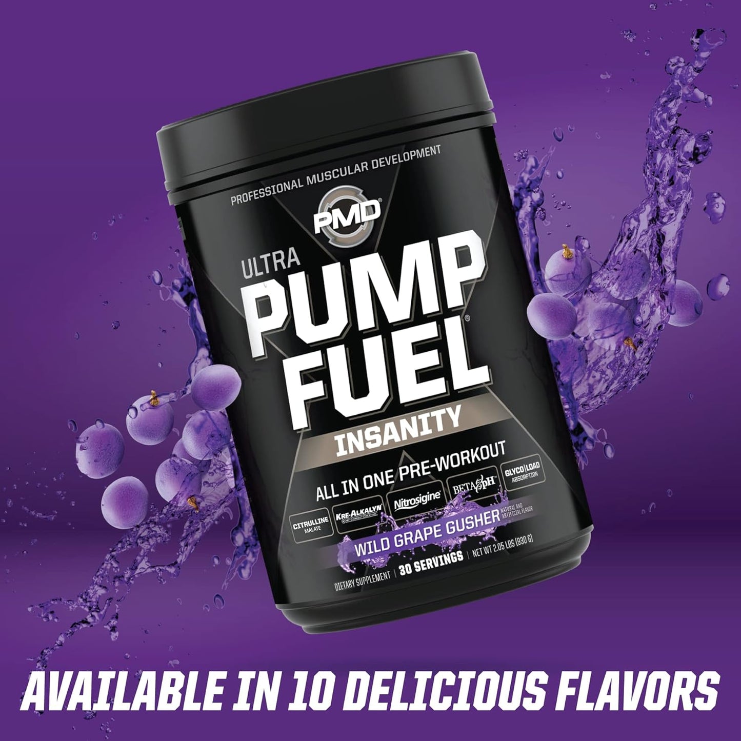 PMD Sports Ultra Pump Fuel Insanity: Pre Workout Energy Drink with Complex Carbs and Amino Energy - Wild Grape Flavor (30 Servings)